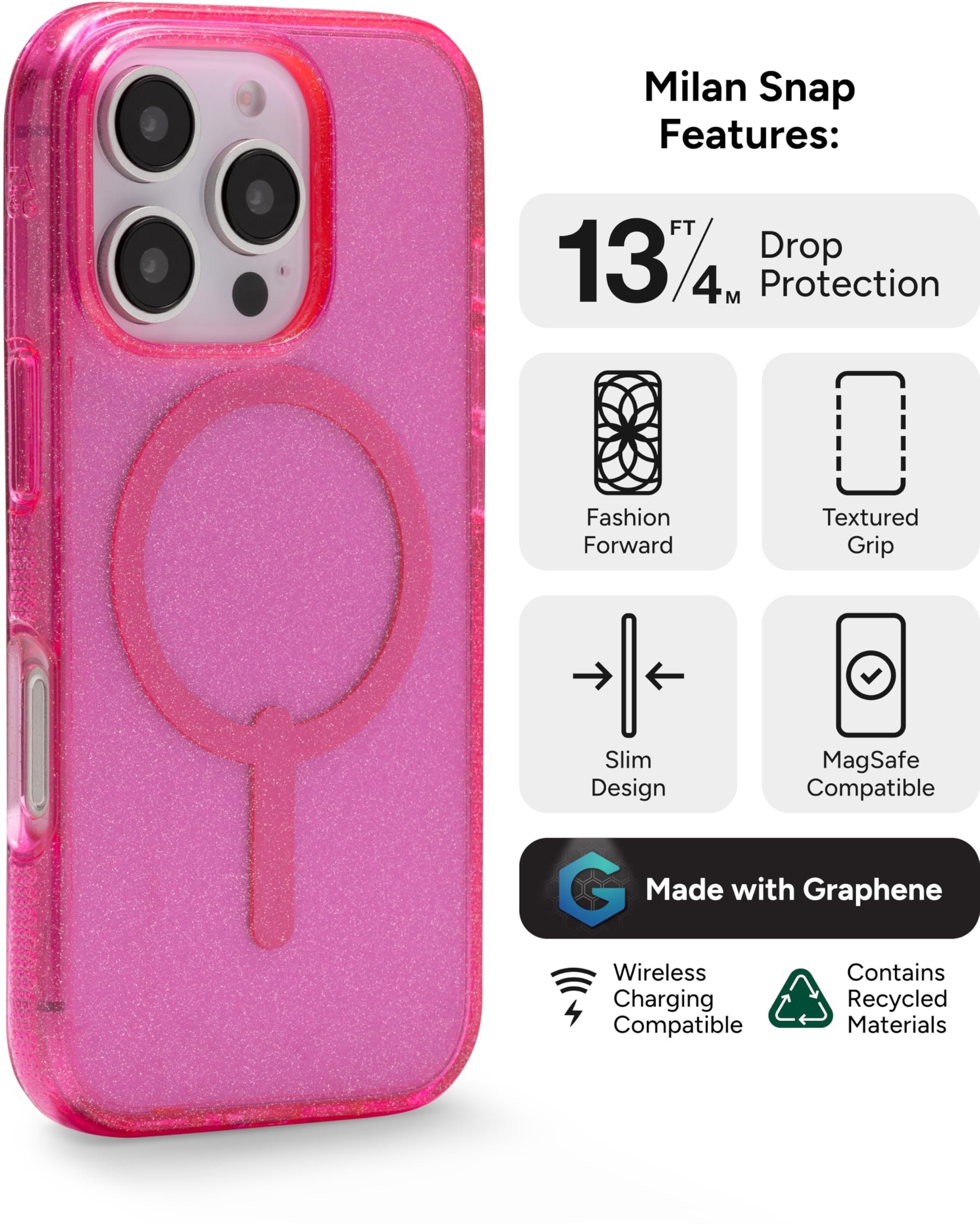 Foto 4 pulgar | Funda De Teléfono Zagg Milan Snap Para Iphone 16 Pro Pink Glitter - Venta Internacional.