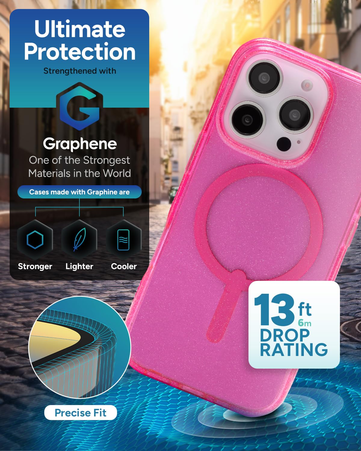 Foto 5 pulgar | Funda De Teléfono Zagg Milan Snap Para Iphone 16 Pro Pink Glitter - Venta Internacional.