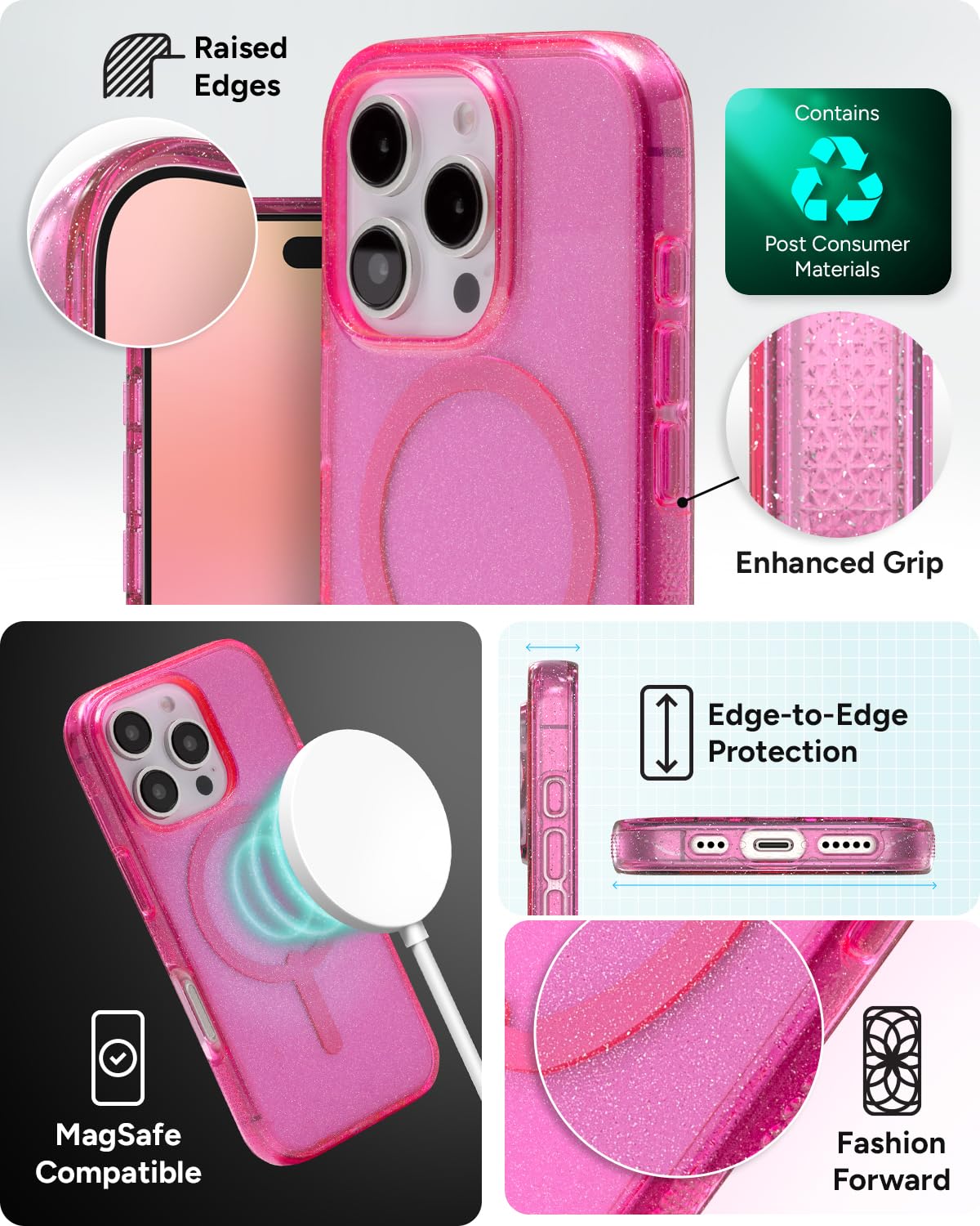 Foto 6 pulgar | Funda De Teléfono Zagg Milan Snap Para Iphone 16 Pro Pink Glitter - Venta Internacional.