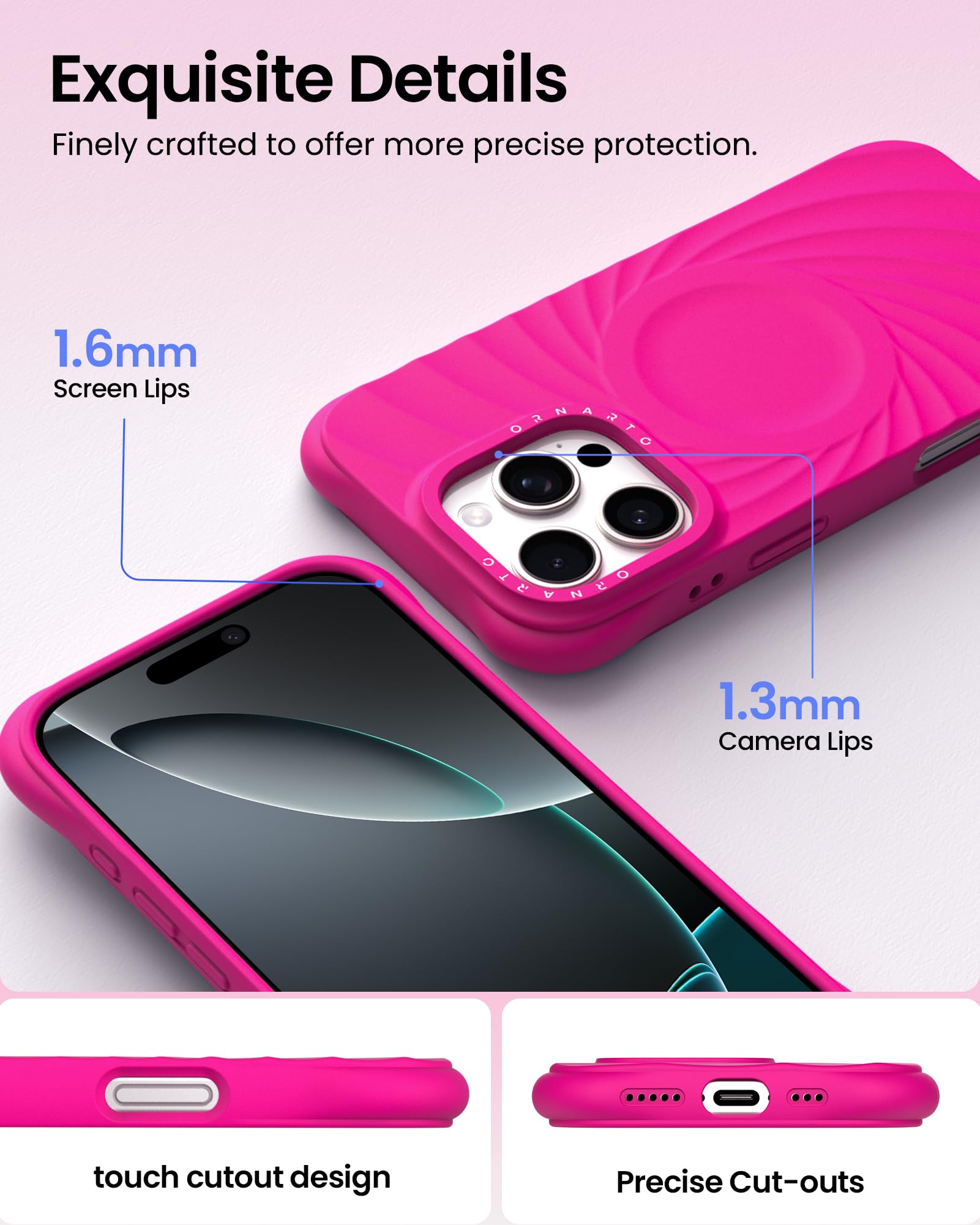 Foto 5 pulgar | Funda Ornarto Vortuxe Para Iphone 16 Pro Rosa Fuerte - Venta Internacional.