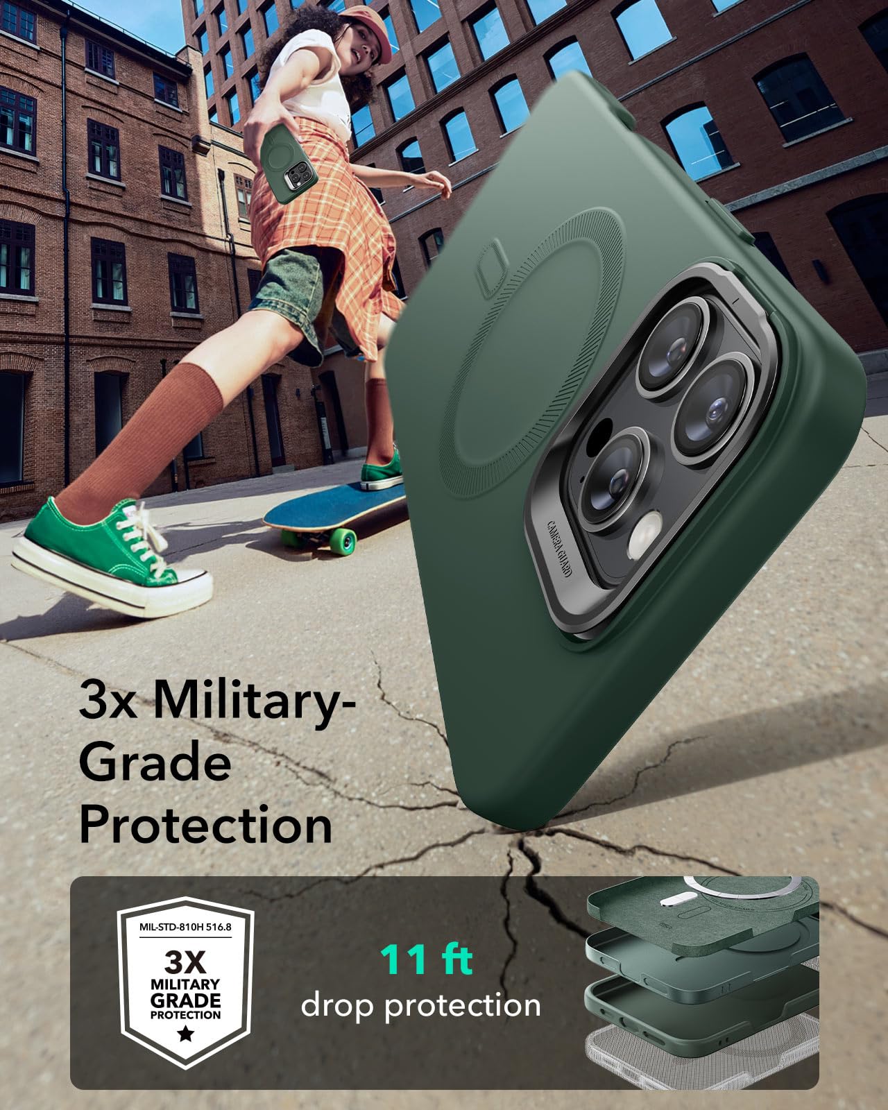 Foto 4 pulgar | Funda Esr Para Iphone 16 Pro De Silicona Con Soporte Verde - Venta Internacional.