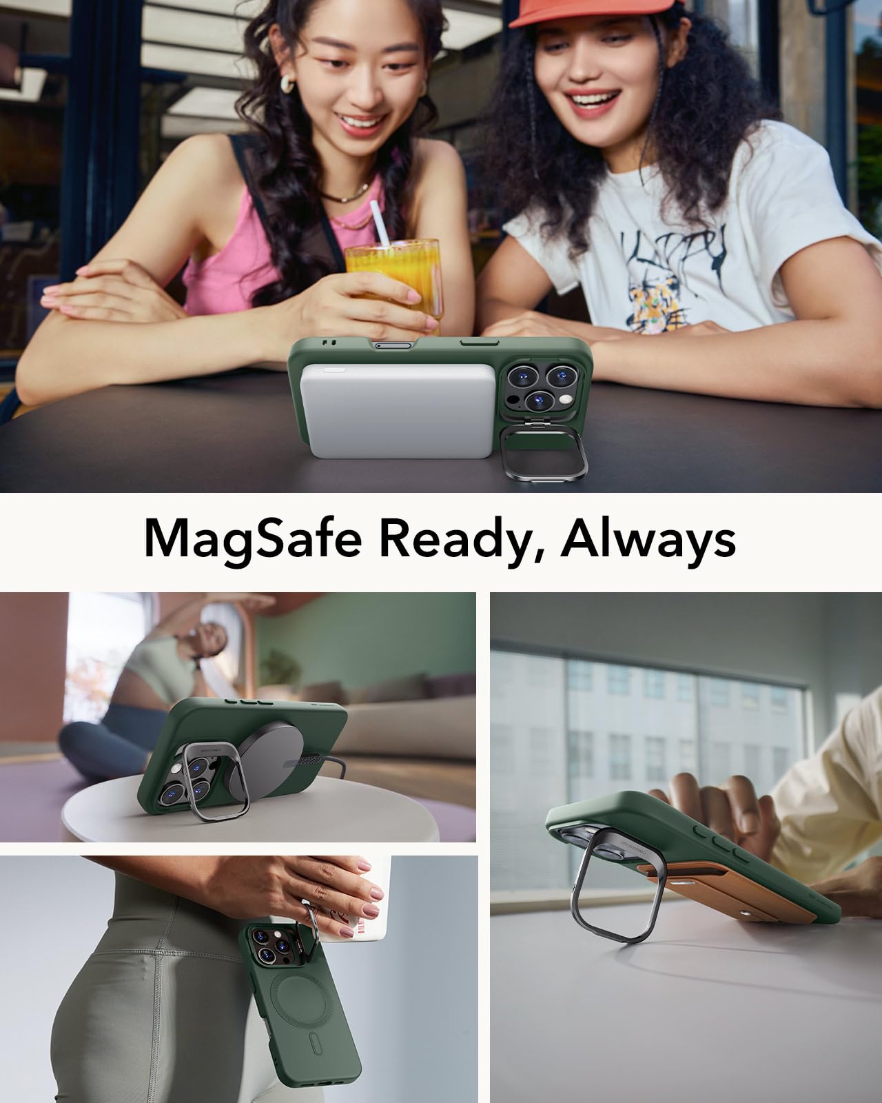Foto 7 pulgar | Funda Esr Para Iphone 16 Pro De Silicona Con Soporte Verde - Venta Internacional.