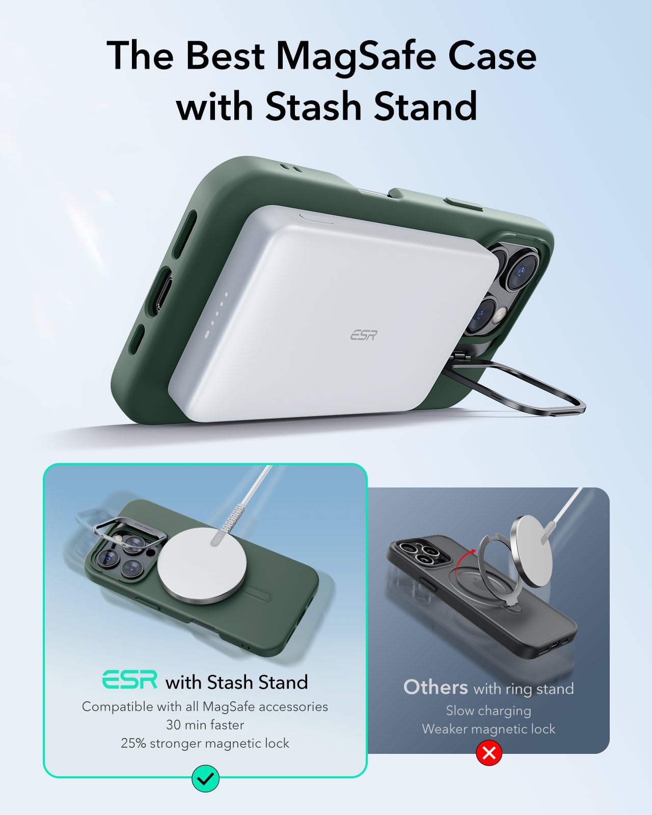 Foto 7 | Funda Esr Para Iphone 16 Pro De Silicona Con Soporte Verde - Venta Internacional.