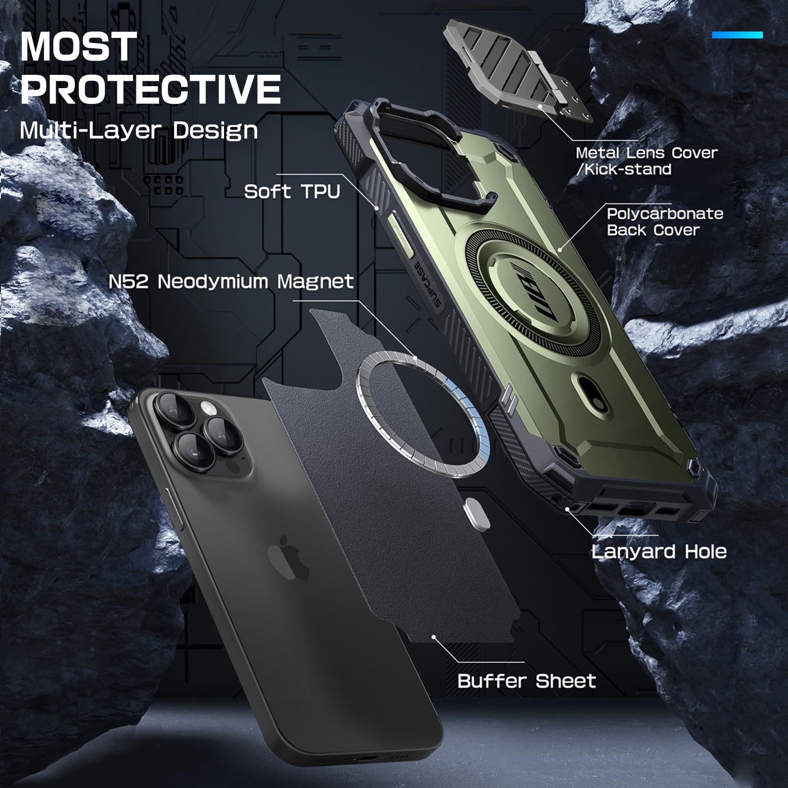 Foto 8 pulgar | Funda De Teléfono Supcase Para Iphone 15 Pro Max Con Funda De Cámara - Venta Internacional.