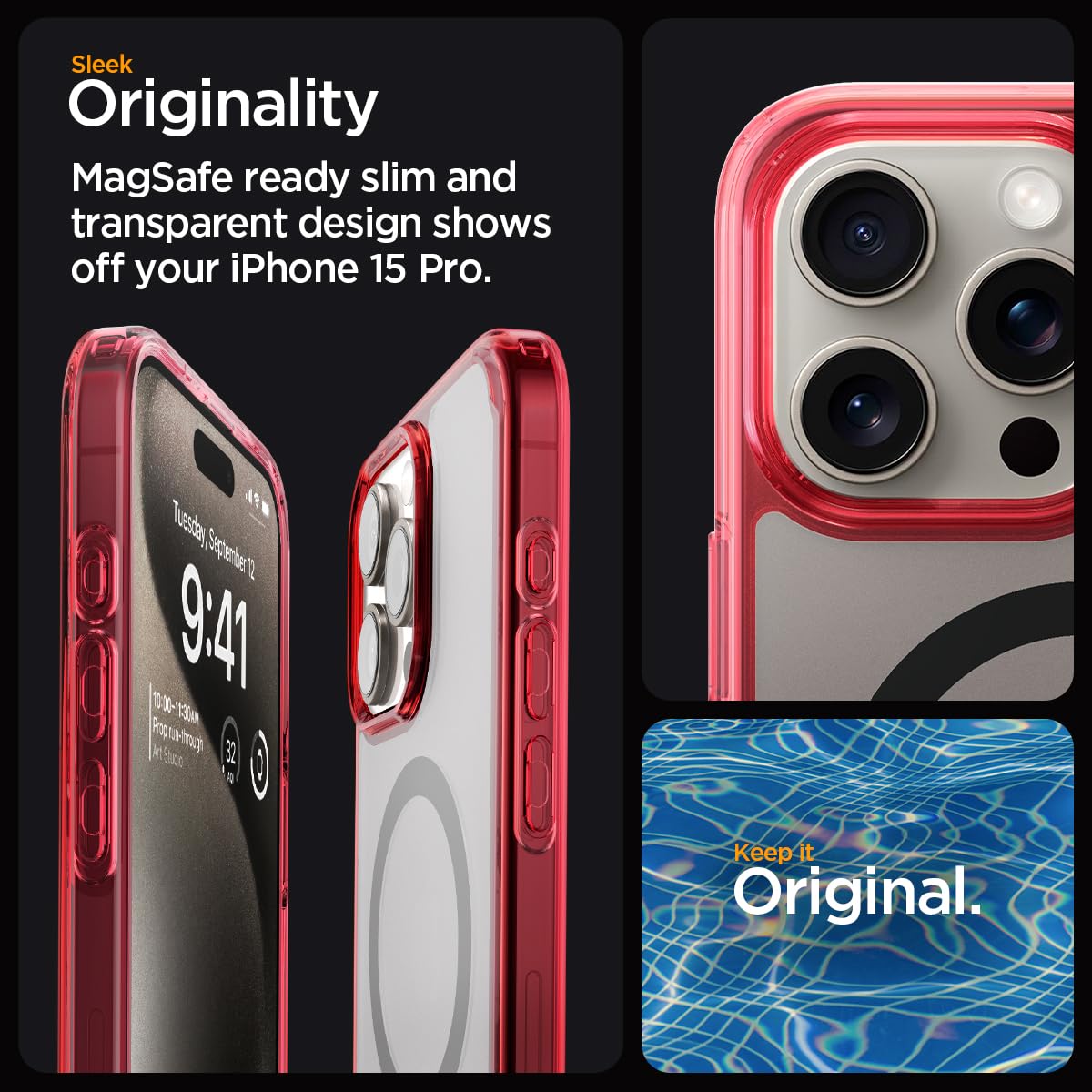 Foto 3 | Funda Spigen Ultra Hybrid Magfit Para Iphone 15 Pro, Color Rojo Oscuro - Venta Internacional.