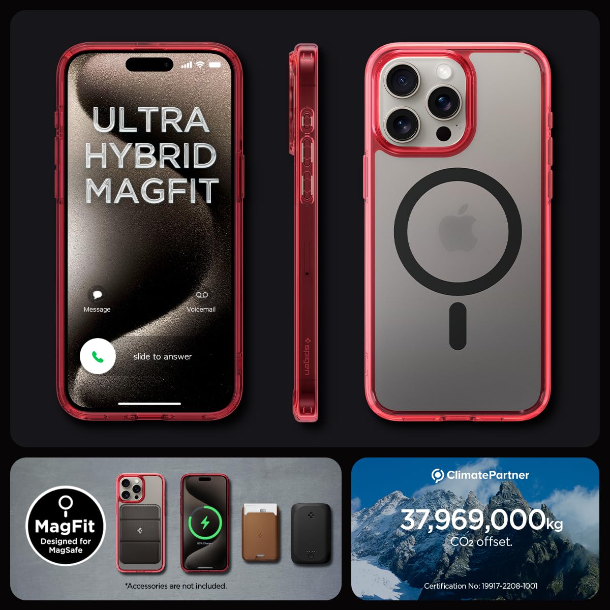 Foto 7 | Funda Spigen Ultra Hybrid Magfit Para Iphone 15 Pro, Color Rojo Oscuro - Venta Internacional.