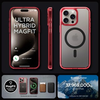 Foto 7 | Funda Spigen Ultra Hybrid Magfit Para Iphone 15 Pro, Color Rojo Oscuro - Venta Internacional.