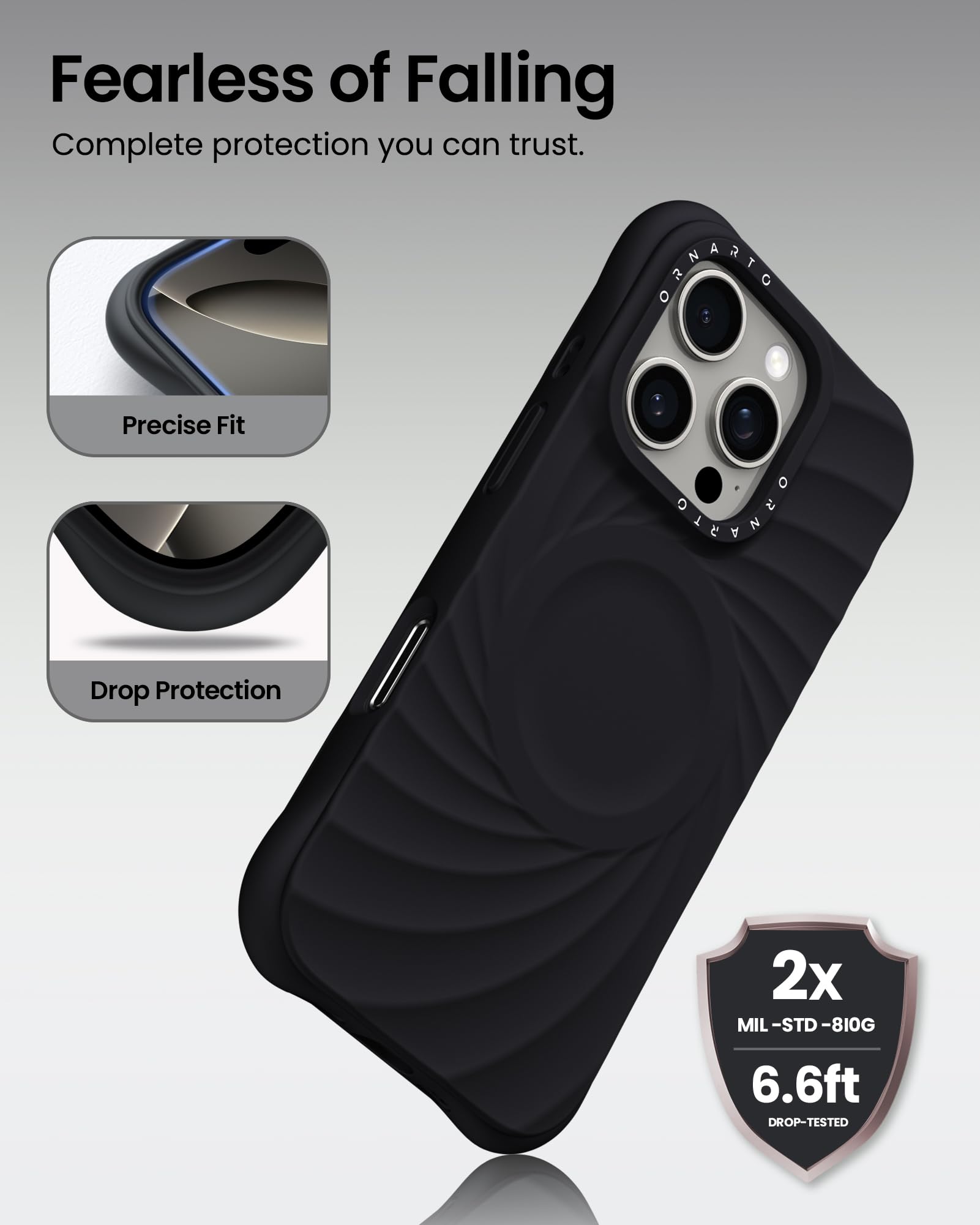Foto 4 pulgar | Funda De Teléfono Ornarto Vortuxe Para Iphone 16 Pro Max Negra - Venta Internacional.