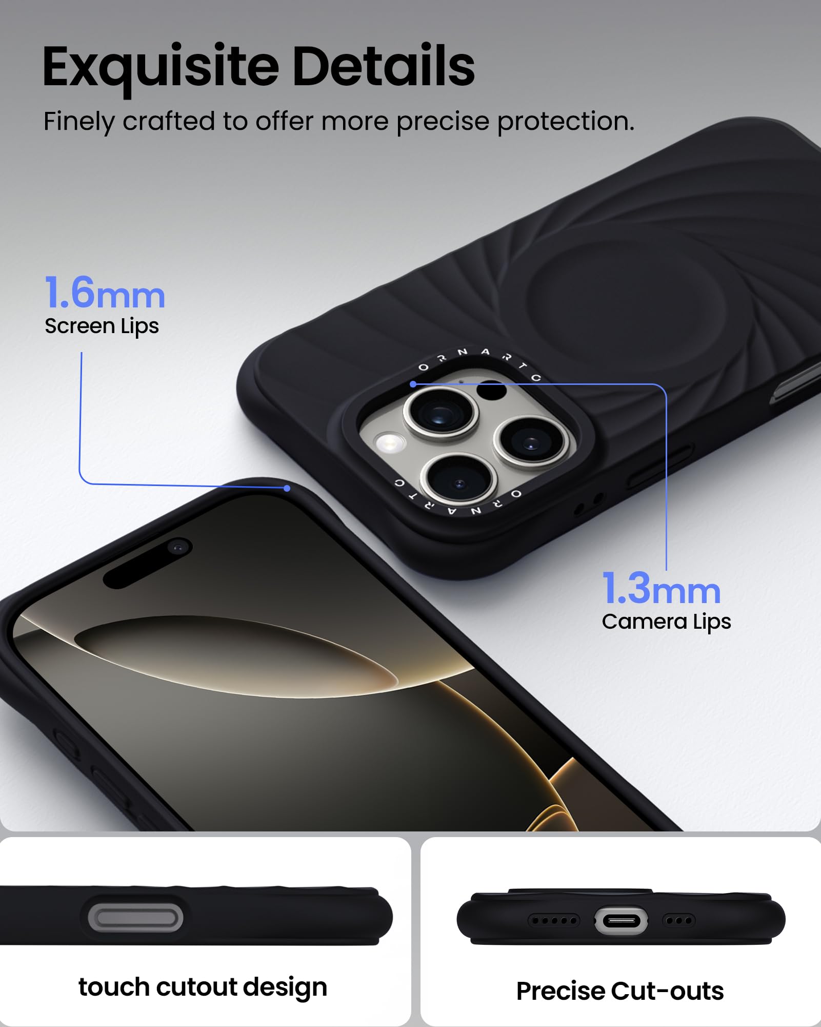 Foto 5 pulgar | Funda De Teléfono Ornarto Vortuxe Para Iphone 16 Pro Max Negra - Venta Internacional.