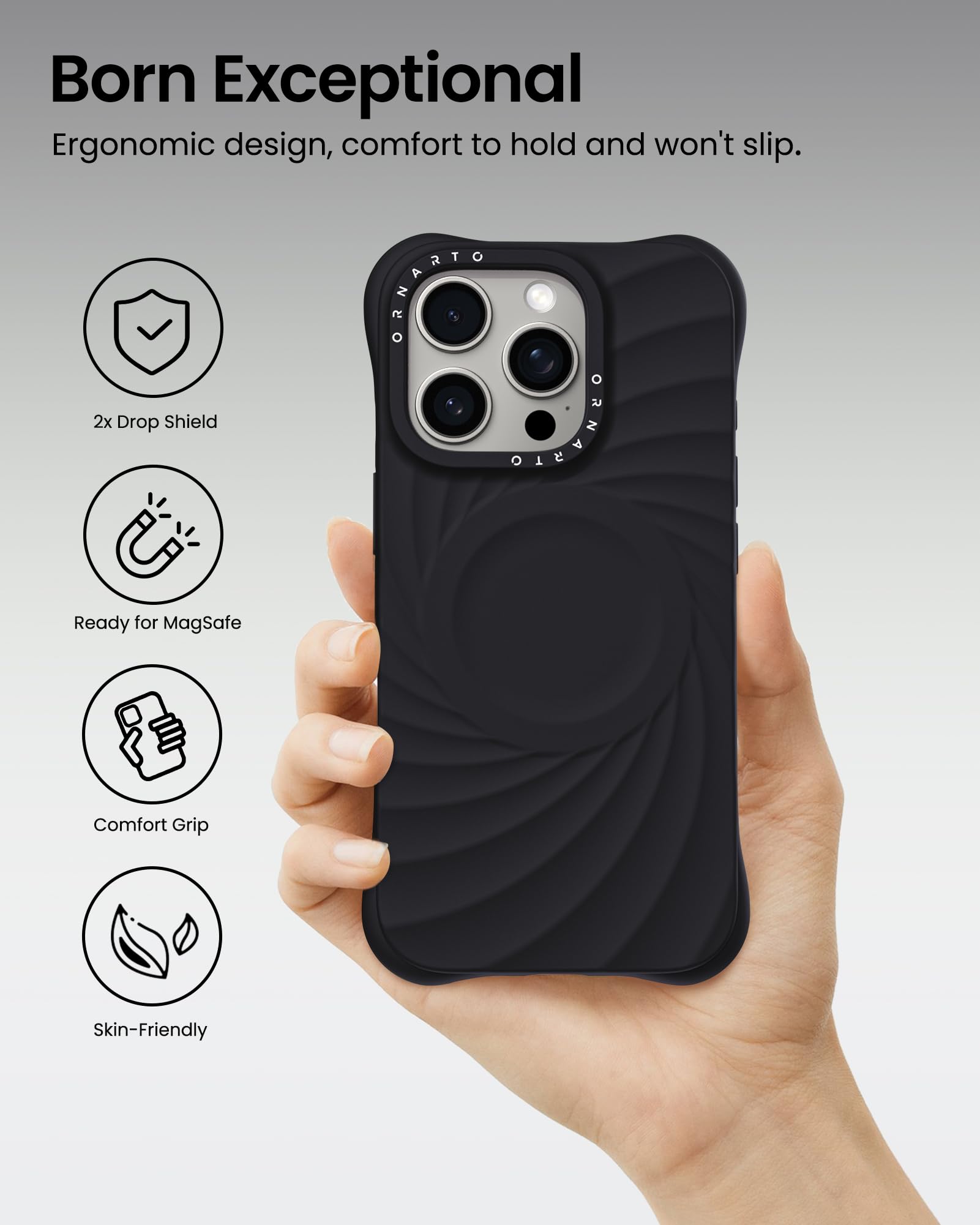 Foto 6 pulgar | Funda De Teléfono Ornarto Vortuxe Para Iphone 16 Pro Max Negra - Venta Internacional.