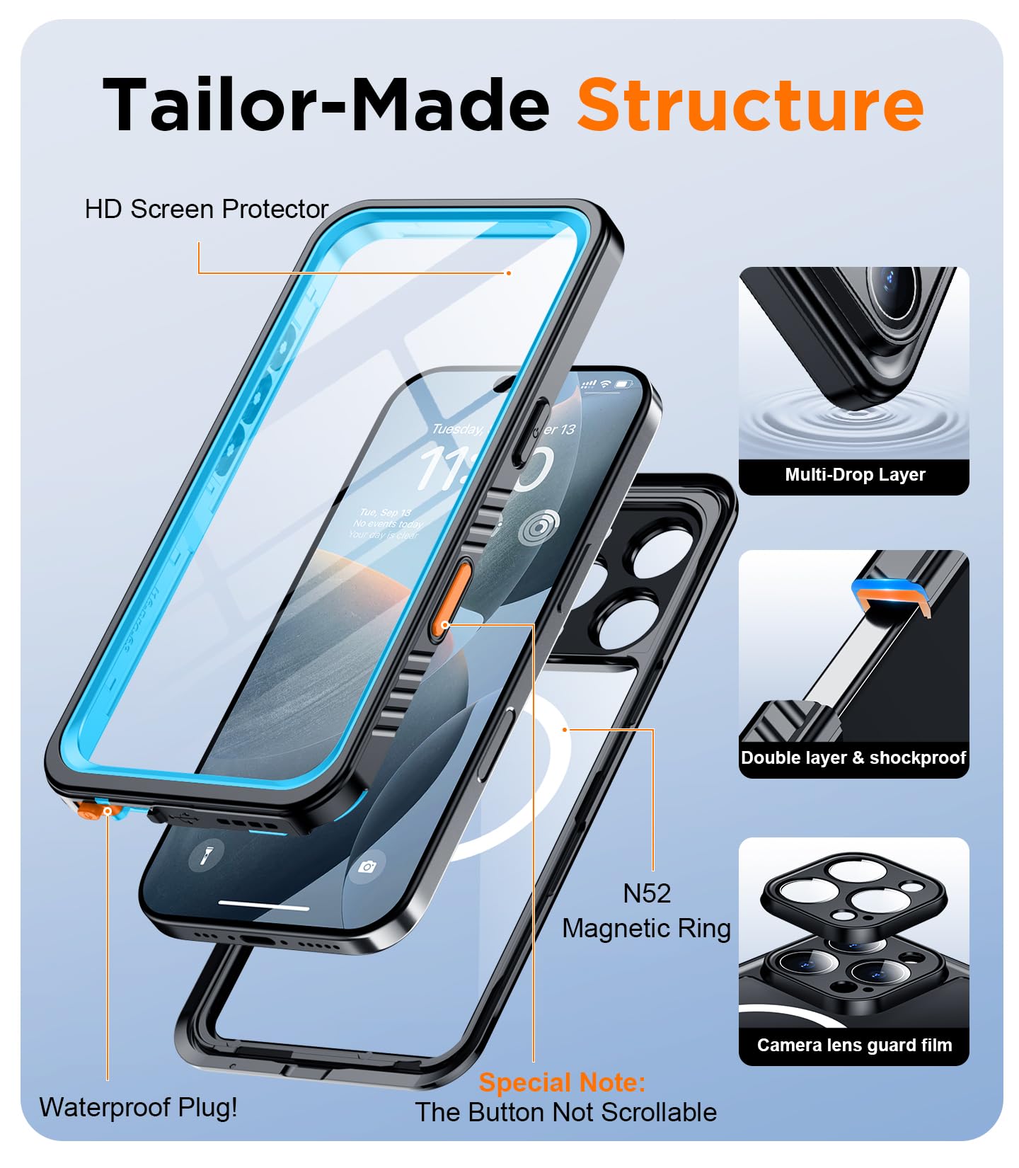 Foto 7 pulgar | Funda De Teléfono Temdan Magnética Impermeable Para Iphone 16 Pro De 6.3 Pulgadas - Venta Internacional.