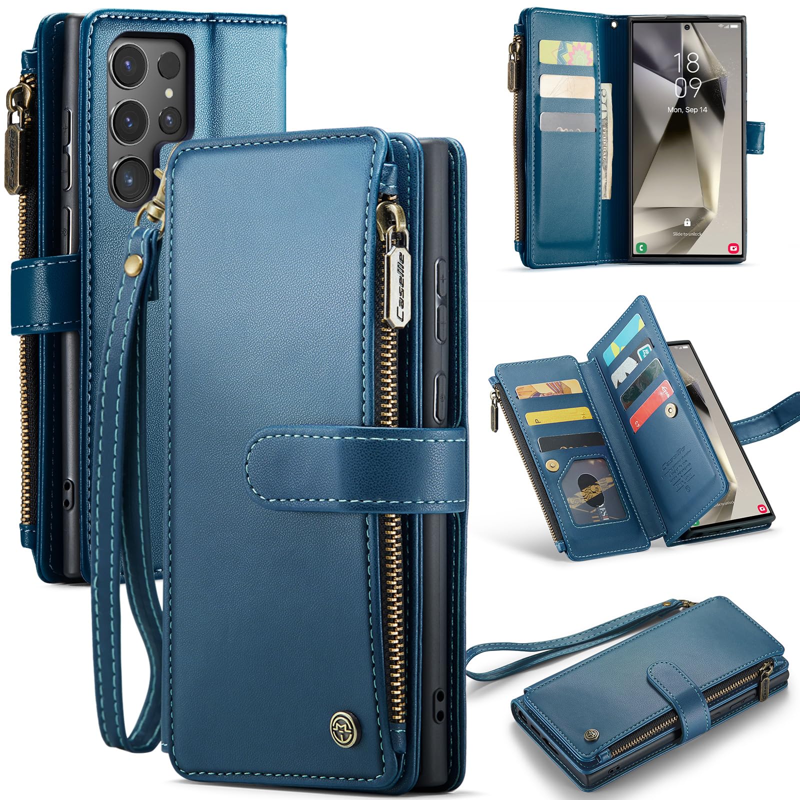 Funda De Teléfono Caseme Para Samsung Galaxy S24 Ultra Wallet, Color Azul - Venta Internacional.