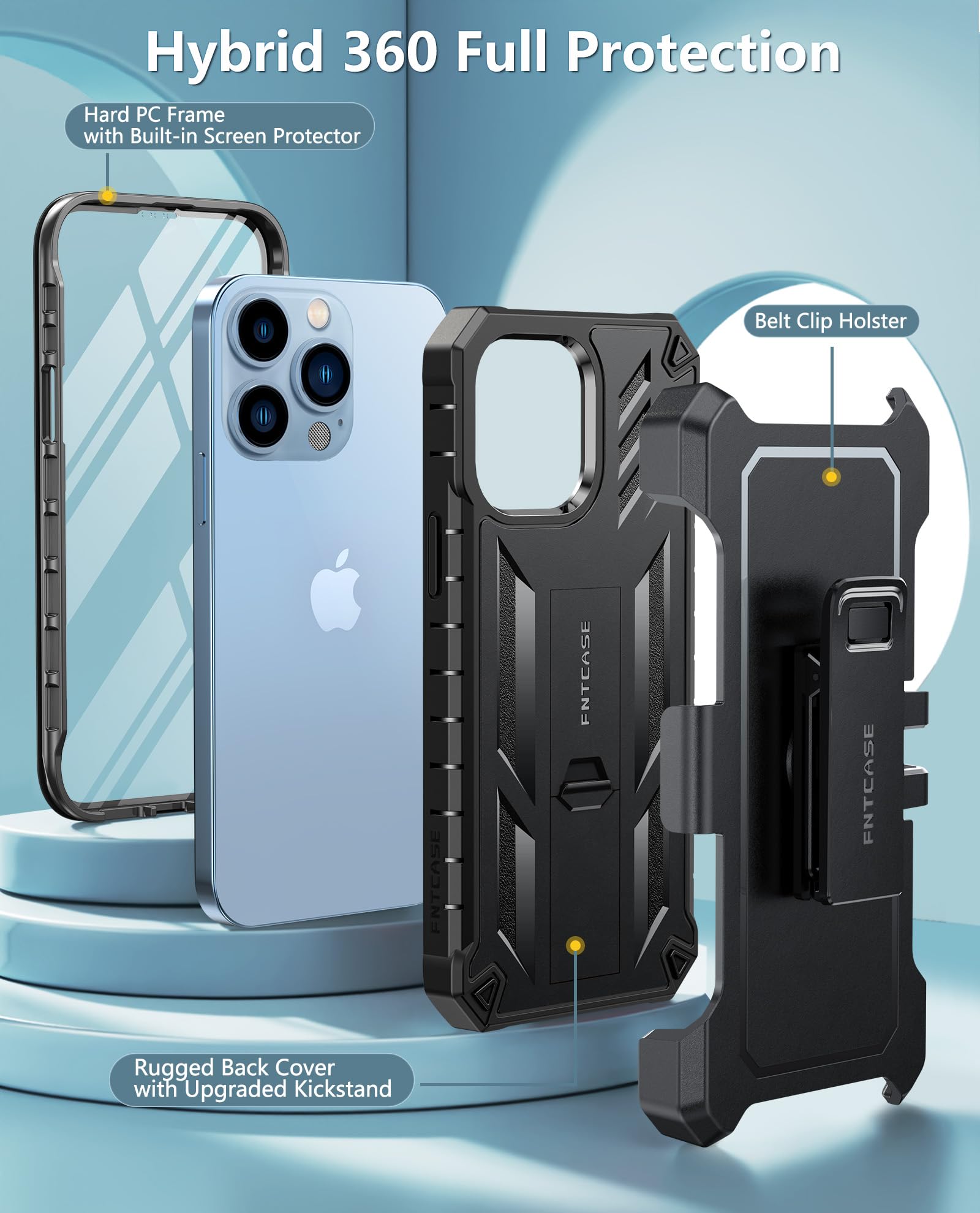 Foto 3 pulgar | Funda De Teléfono Fntcase Para Iphone 13 Pro Max De Grado Militar Negra - Venta Internacional.