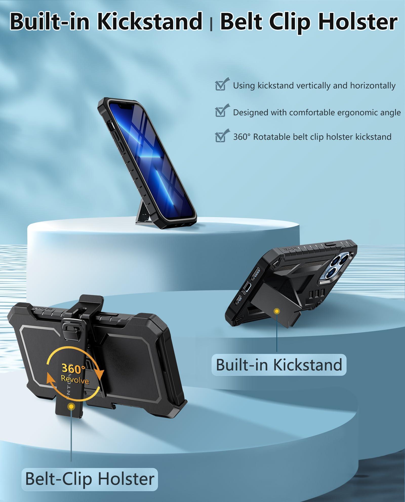 Foto 6 pulgar | Funda De Teléfono Fntcase Para Iphone 13 Pro Max De Grado Militar Negra - Venta Internacional.