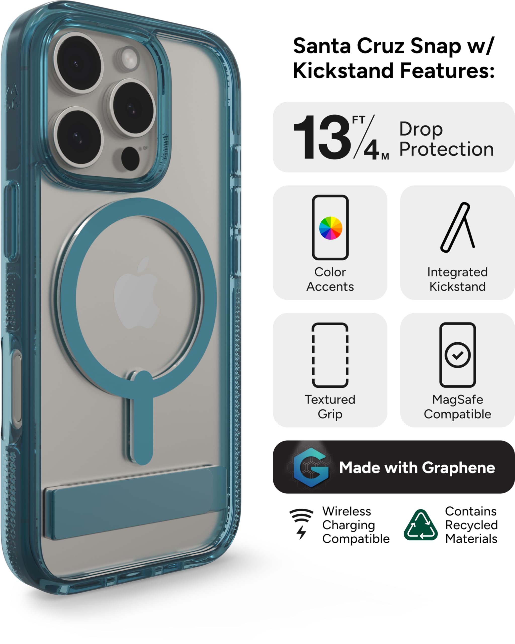 Foto 4 pulgar | Funda Zagg Santa Cruz Snap Con Soporte Para Iphone 16 Pro, Color Azul - Venta Internacional.
