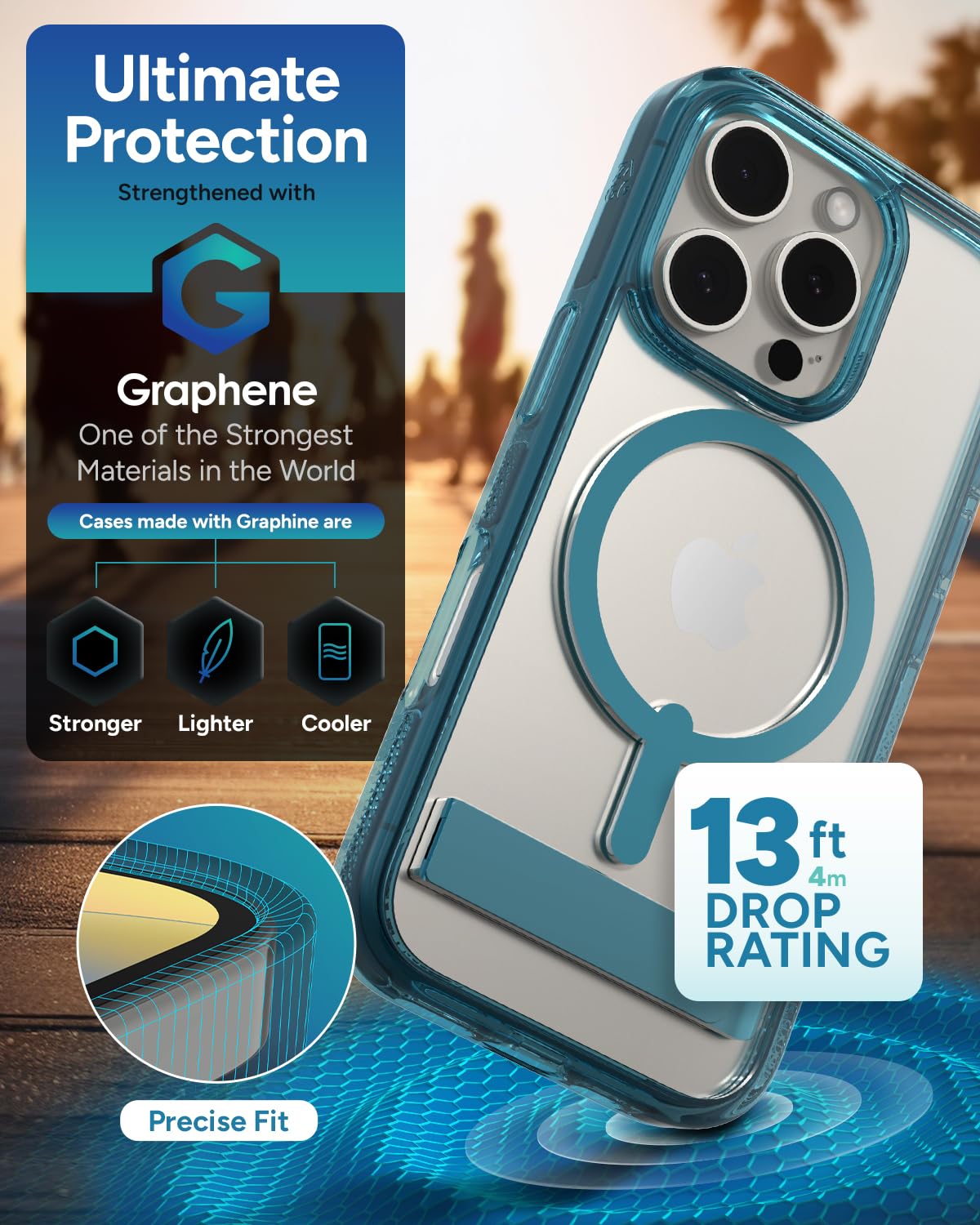 Foto 5 pulgar | Funda Zagg Santa Cruz Snap Con Soporte Para Iphone 16 Pro, Color Azul - Venta Internacional.