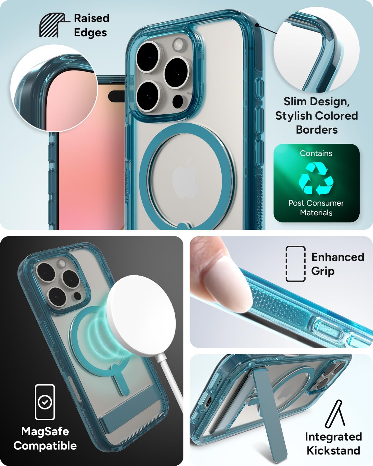 Foto 6 pulgar | Funda Zagg Santa Cruz Snap Con Soporte Para Iphone 16 Pro, Color Azul - Venta Internacional.
