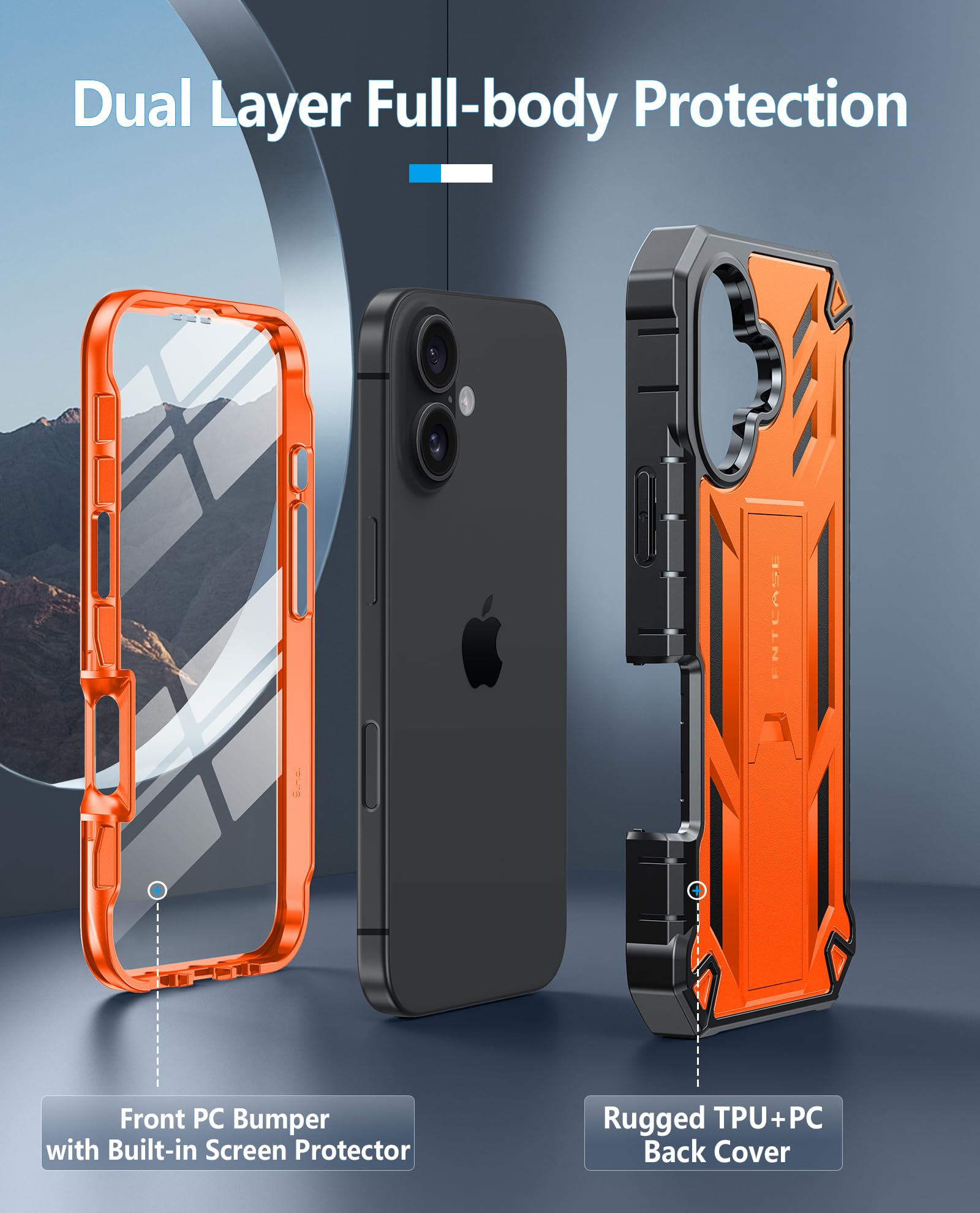 Foto 4 pulgar | Funda De Teléfono Fntcase Para Iphone 16 Plus Con Soporte Naranja - Venta Internacional.