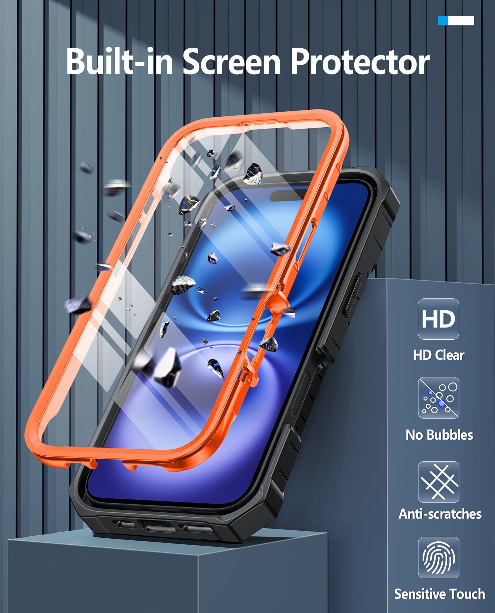 Foto 6 pulgar | Funda De Teléfono Fntcase Para Iphone 16 Plus Con Soporte Naranja - Venta Internacional.