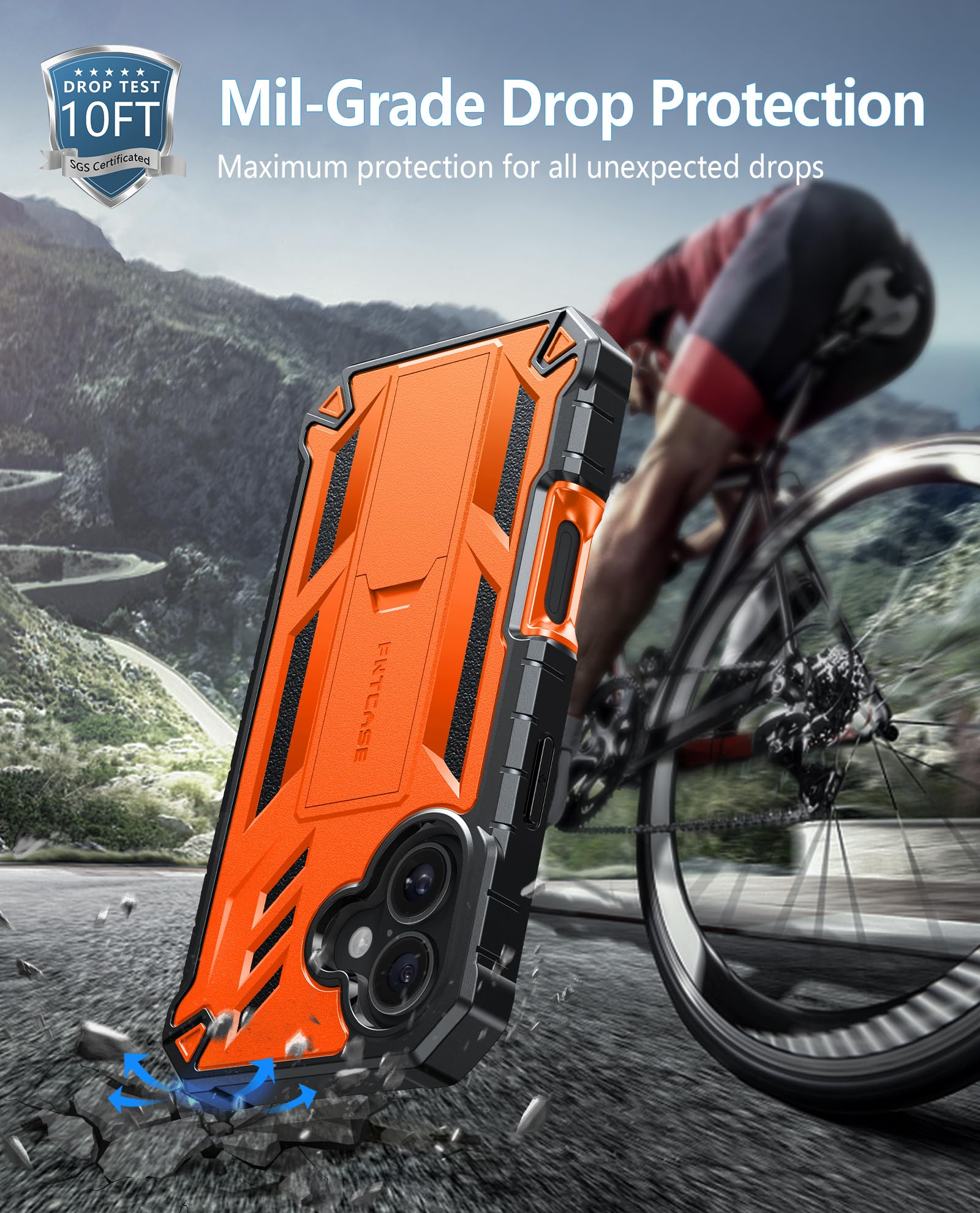 Foto 7 pulgar | Funda De Teléfono Fntcase Para Iphone 16 Plus Con Soporte Naranja - Venta Internacional.
