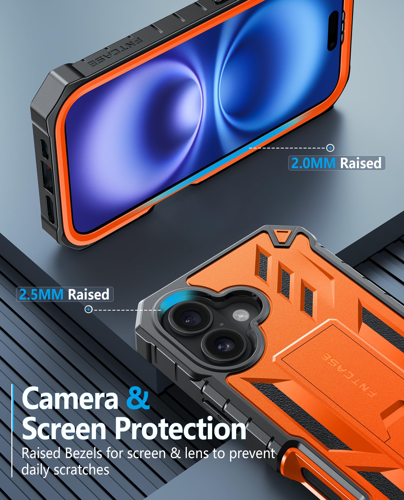 Foto 8 pulgar | Funda De Teléfono Fntcase Para Iphone 16 Plus Con Soporte Naranja - Venta Internacional.