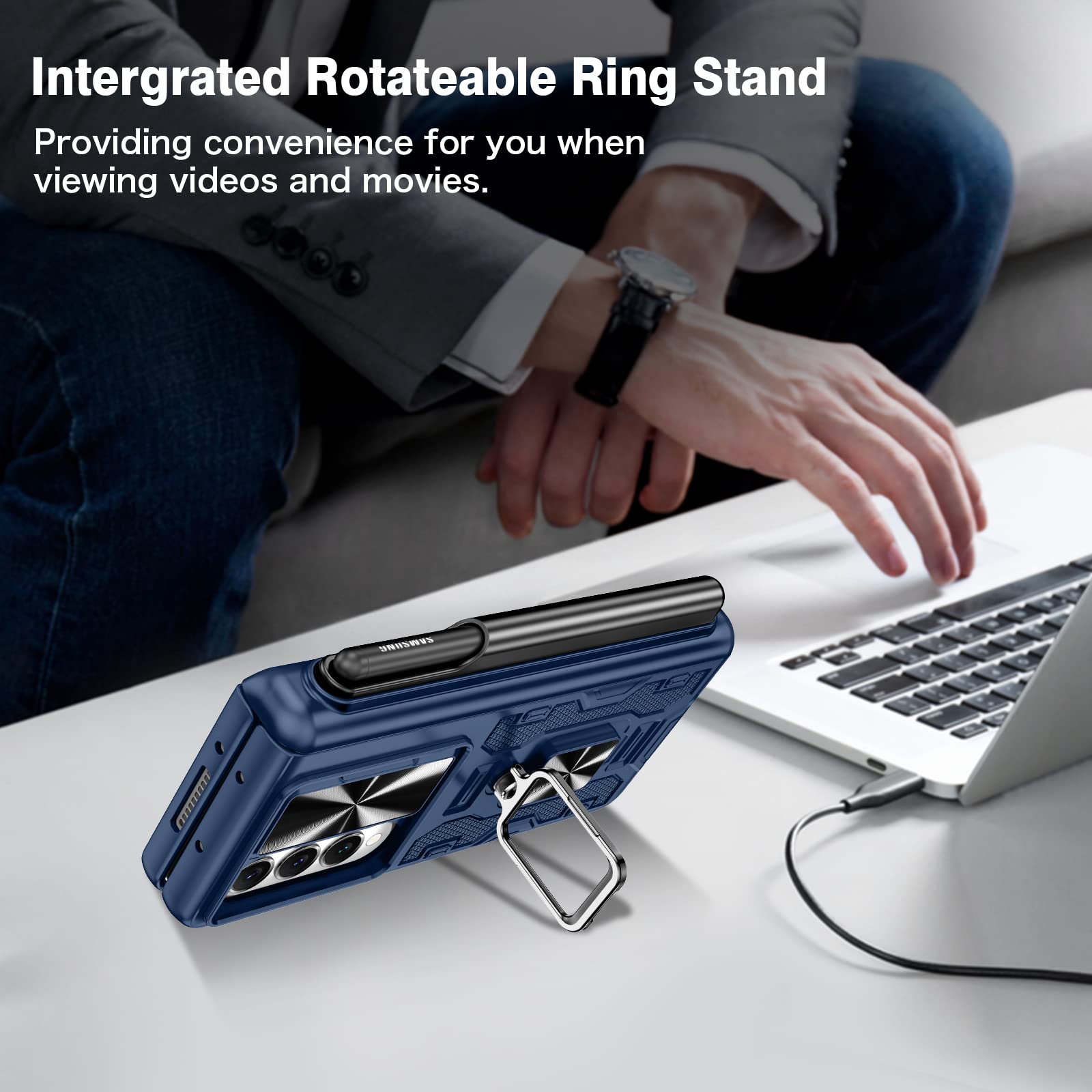 Foto 7 pulgar | Funda Vego Para Galaxy Z Fold 4 Con Soporte Para Bolígrafos S, Color Azul Medianoche - Venta Internacional.