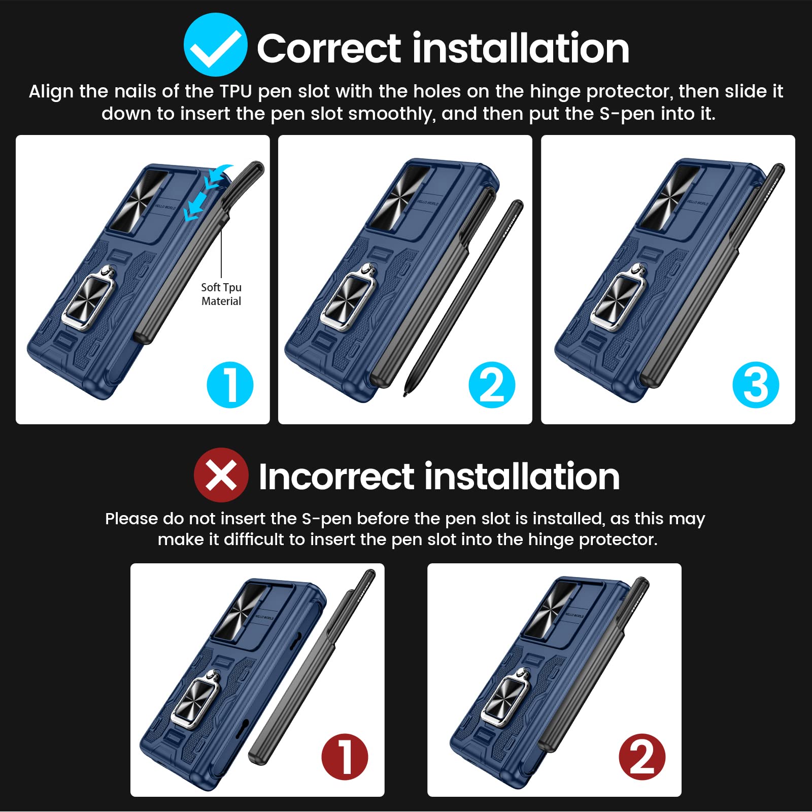 Foto 8 pulgar | Funda Vego Para Galaxy Z Fold 4 Con Soporte Para Bolígrafos S, Color Azul Medianoche - Venta Internacional.