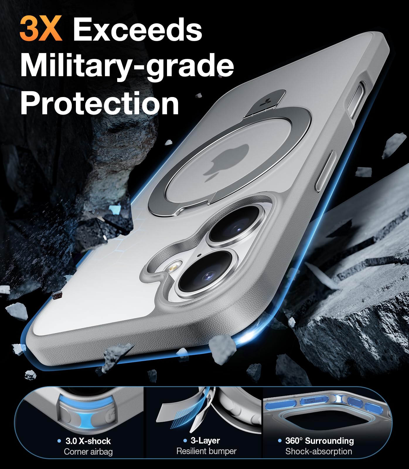 Foto 4 pulgar | Funda Magnética Torras Con Soporte Para Iphone 16 De 6.1 Pulgadas, Color Gris - Venta Internacional.