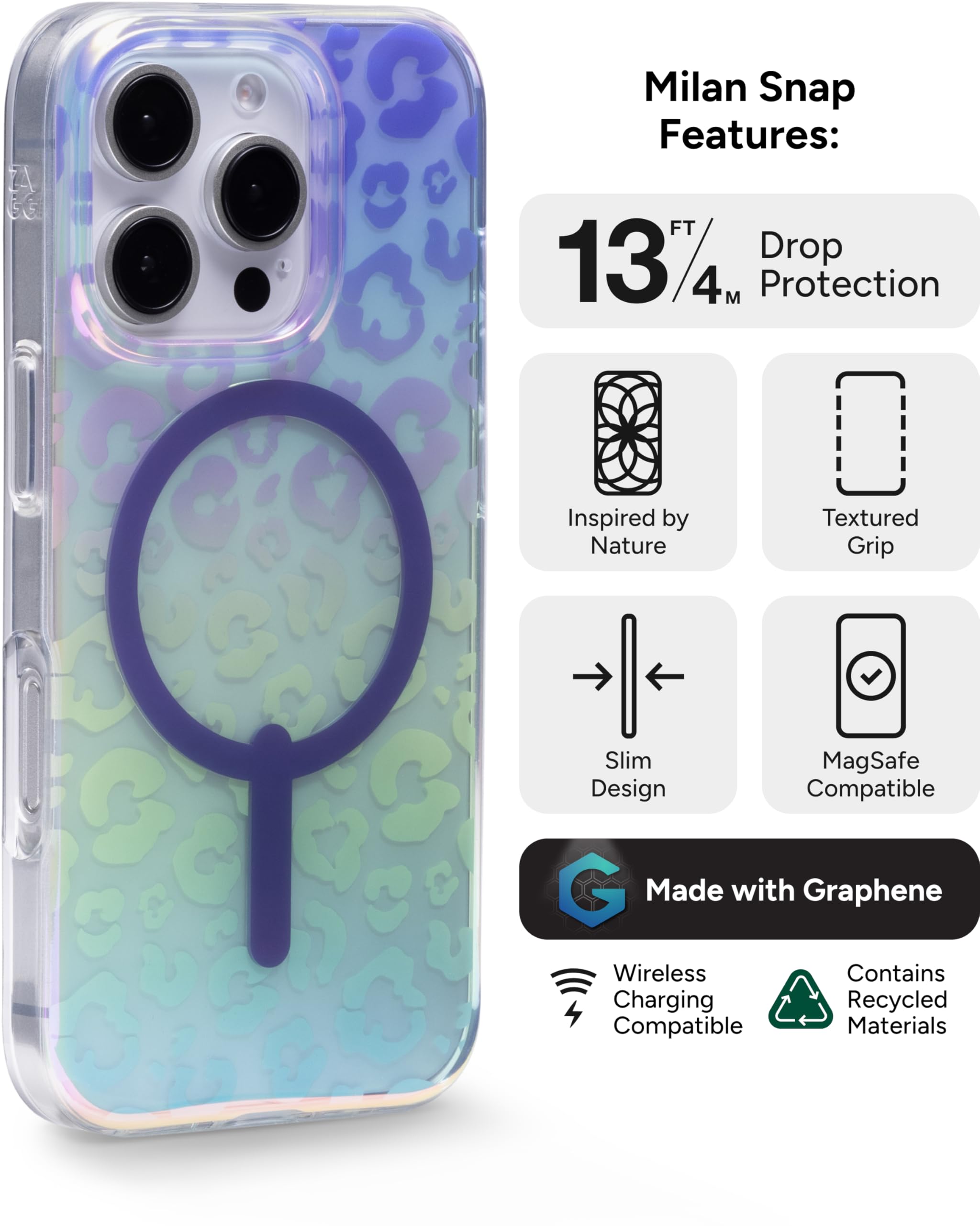Foto 3 | Funda De Teléfono Zagg Milan Snap Para Iphone 16 Pro Que Cambia De Color - Venta Internacional.