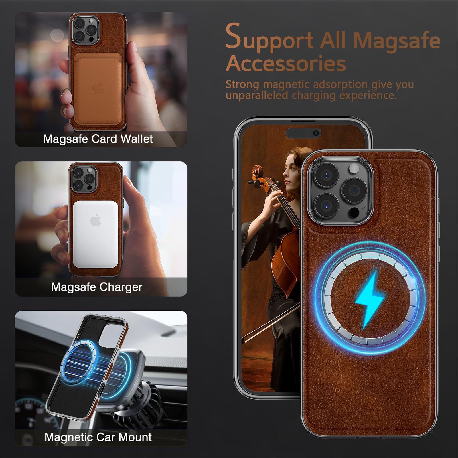 Foto 4 pulgar | Funda De Piel Lohasic Diseñada Para Iphone 16 Pro, Color Marrón Oscuro - Venta Internacional.