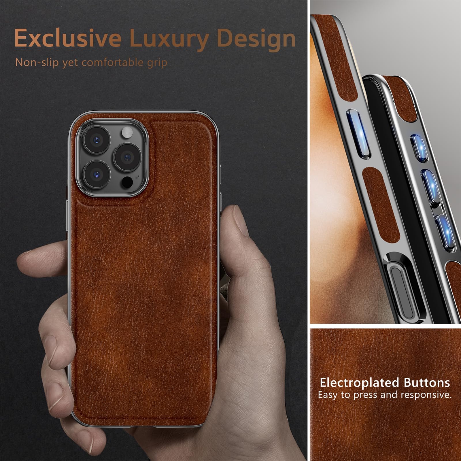 Foto 6 pulgar | Funda De Piel Lohasic Diseñada Para Iphone 16 Pro, Color Marrón Oscuro - Venta Internacional.