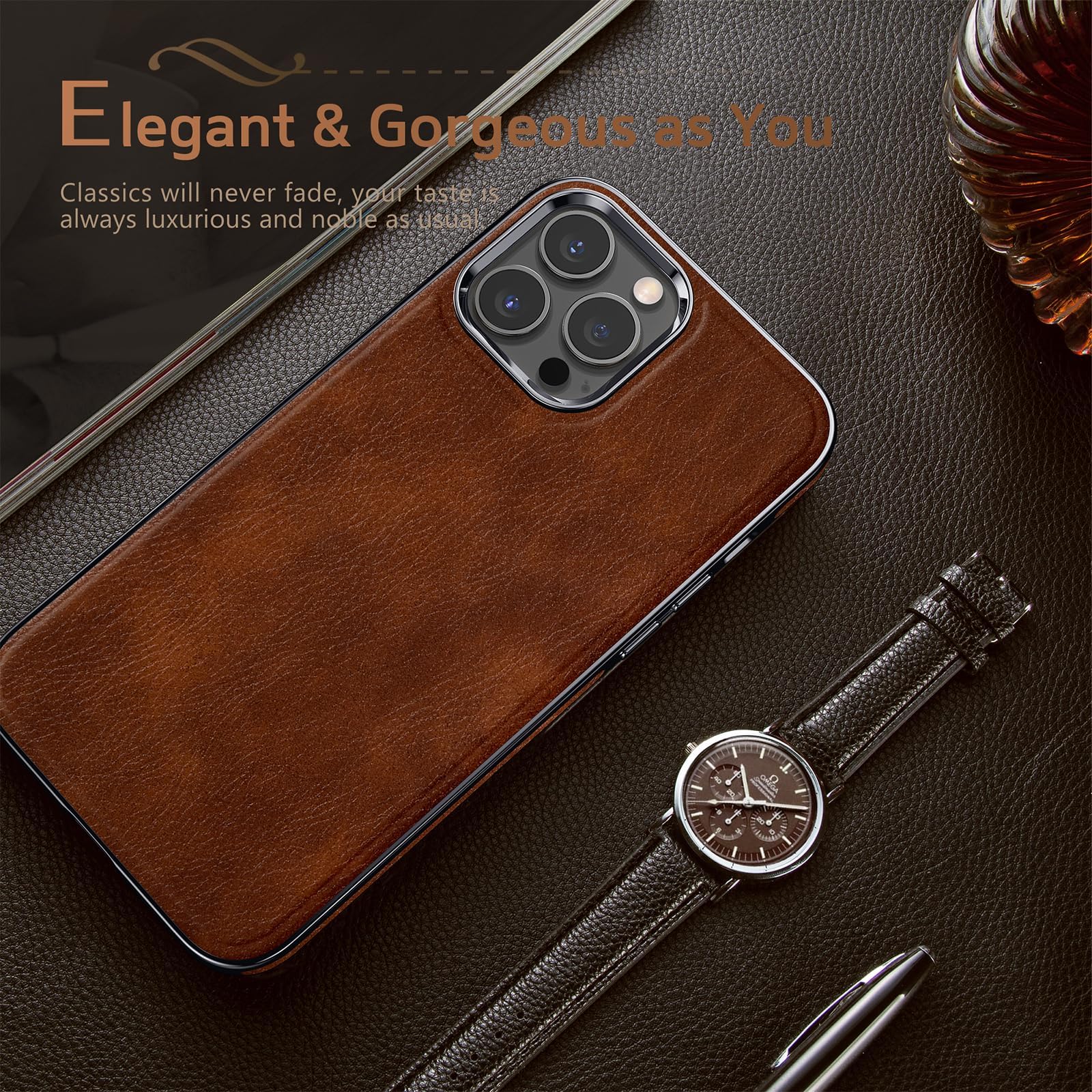 Foto 7 pulgar | Funda De Piel Lohasic Diseñada Para Iphone 16 Pro, Color Marrón Oscuro - Venta Internacional.