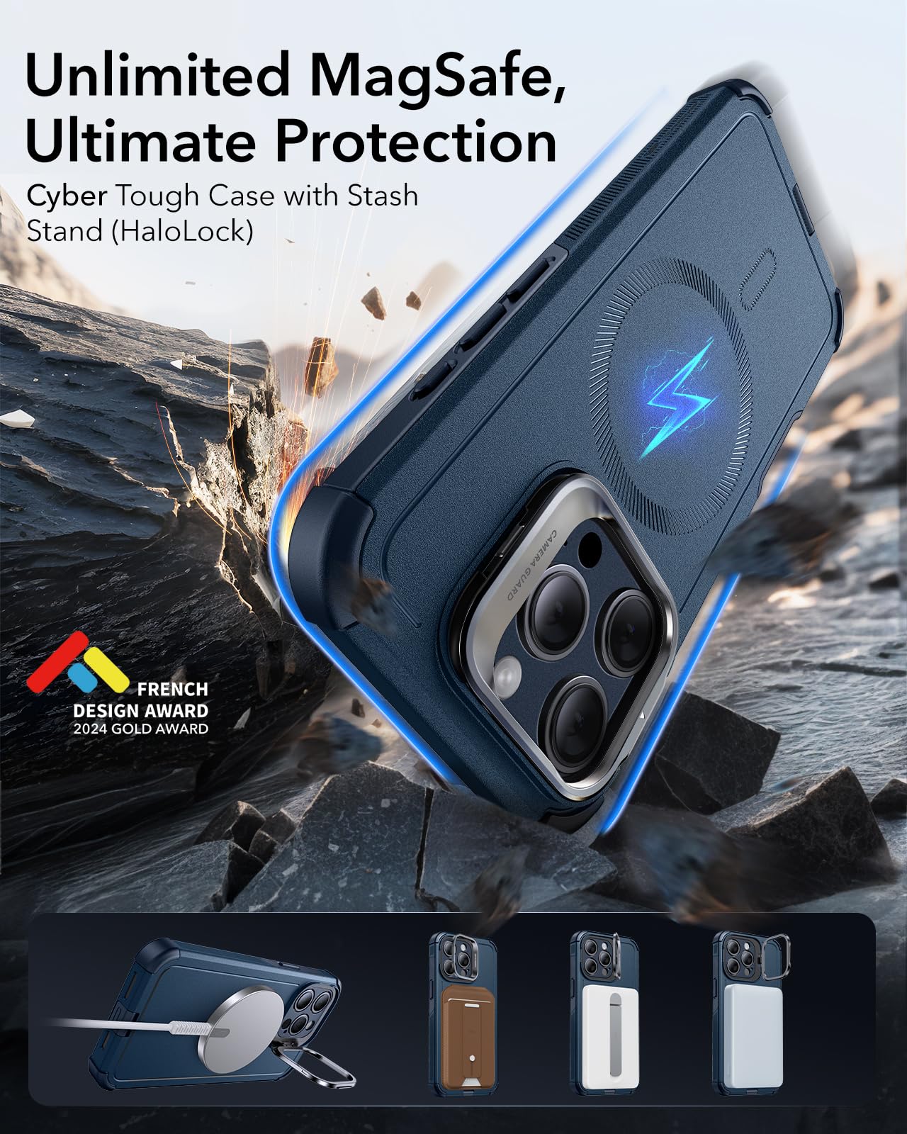 Foto 4 pulgar | Funda De Teléfono Esr Cyber Series Para Iphone 15 Pro Max Blue - Venta Internacional.