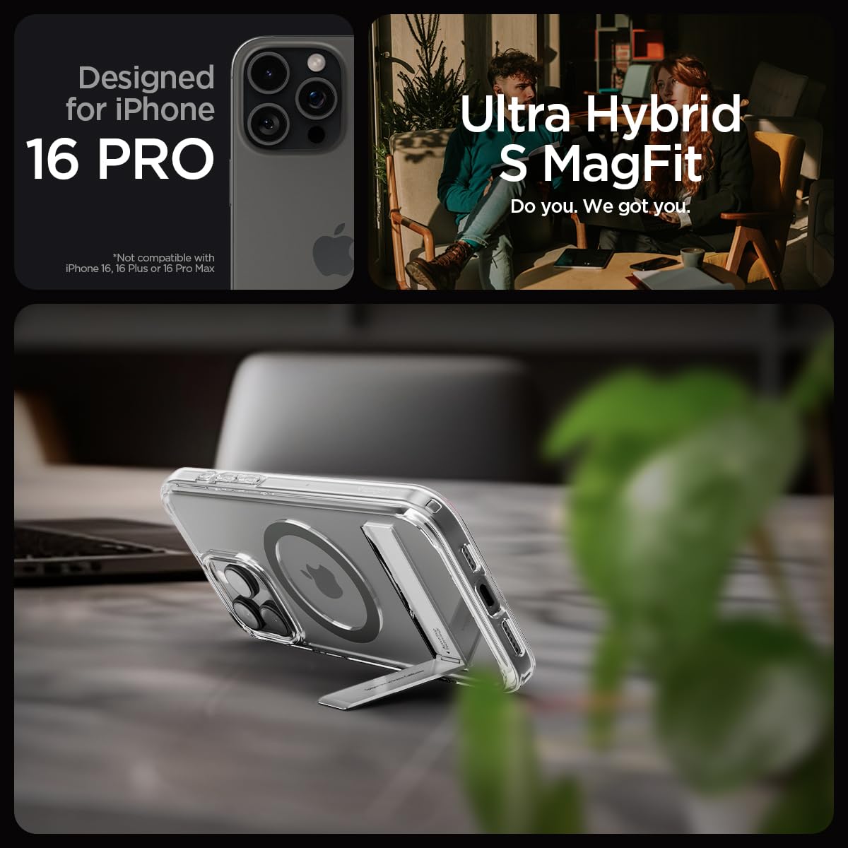 Foto 3 pulgar | Funda Spigen Ultra Hybrid S Magfit Para Iphone 16 Pro Con Soporte - Venta Internacional.