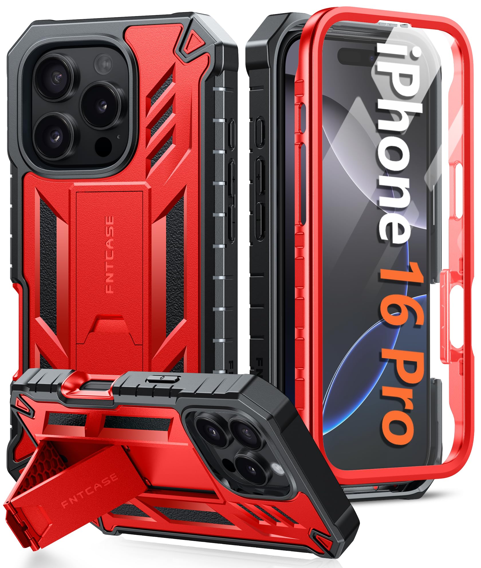 Foto 2 pulgar | Funda De Teléfono Fntcase Para Iphone 16 Pro De 6.3 Pulgadas Con Soporte Rojo - Venta Internacional.