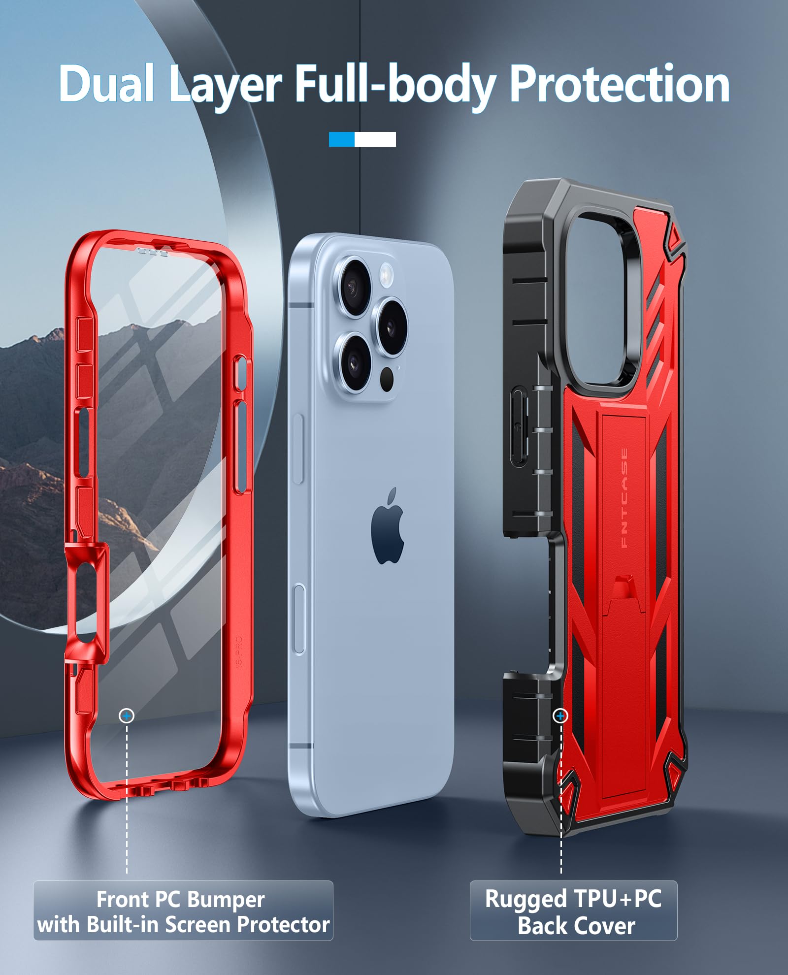 Foto 4 pulgar | Funda De Teléfono Fntcase Para Iphone 16 Pro De 6.3 Pulgadas Con Soporte Rojo - Venta Internacional.