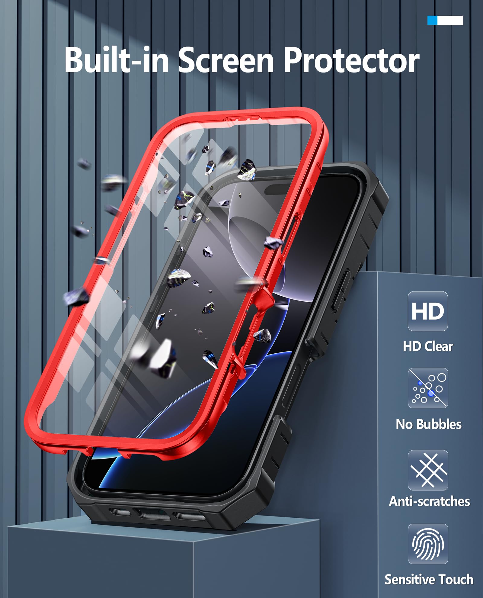 Foto 6 pulgar | Funda De Teléfono Fntcase Para Iphone 16 Pro De 6.3 Pulgadas Con Soporte Rojo - Venta Internacional.