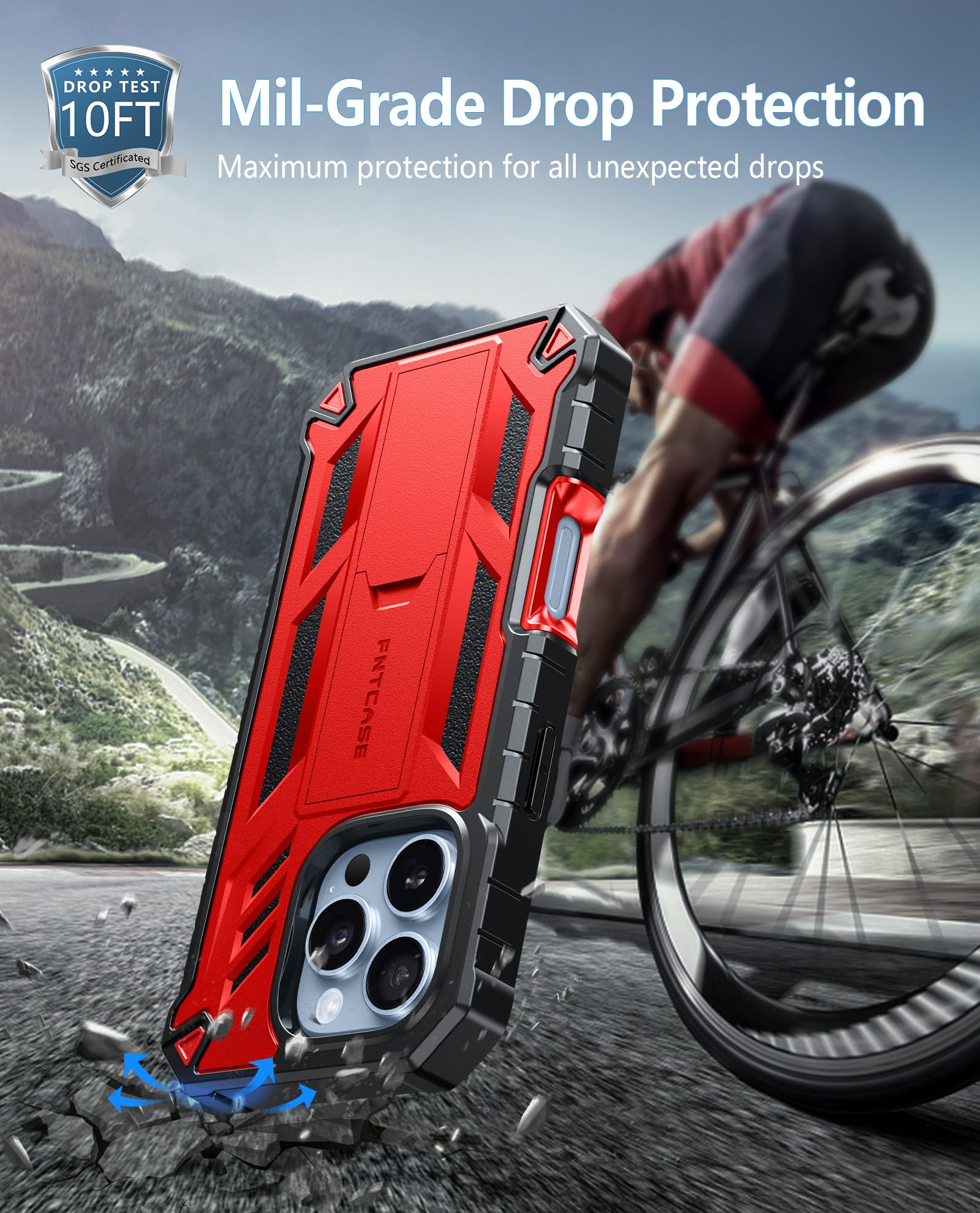 Foto 7 pulgar | Funda De Teléfono Fntcase Para Iphone 16 Pro De 6.3 Pulgadas Con Soporte Rojo - Venta Internacional.