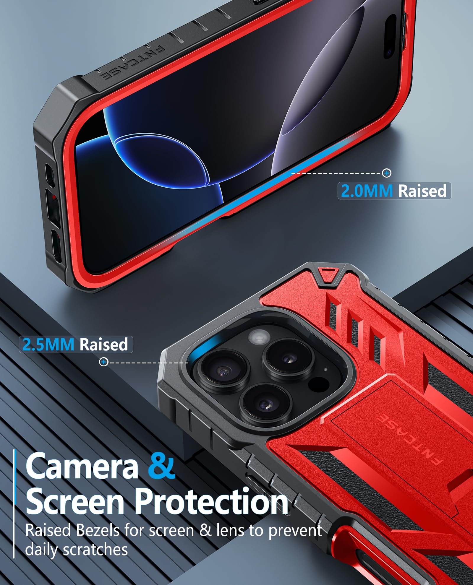 Foto 8 pulgar | Funda De Teléfono Fntcase Para Iphone 16 Pro De 6.3 Pulgadas Con Soporte Rojo - Venta Internacional.