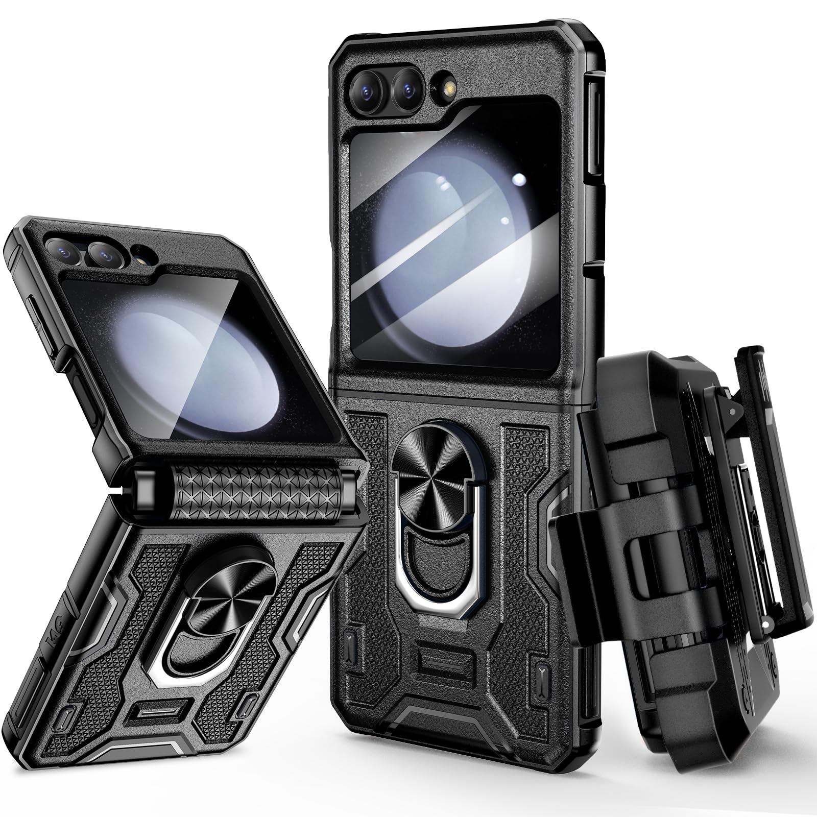 Funda Vego Para Samsung Galaxy Z Flip 5 5g Con Soporte Y Clip, Color Negro - Venta Internacional.