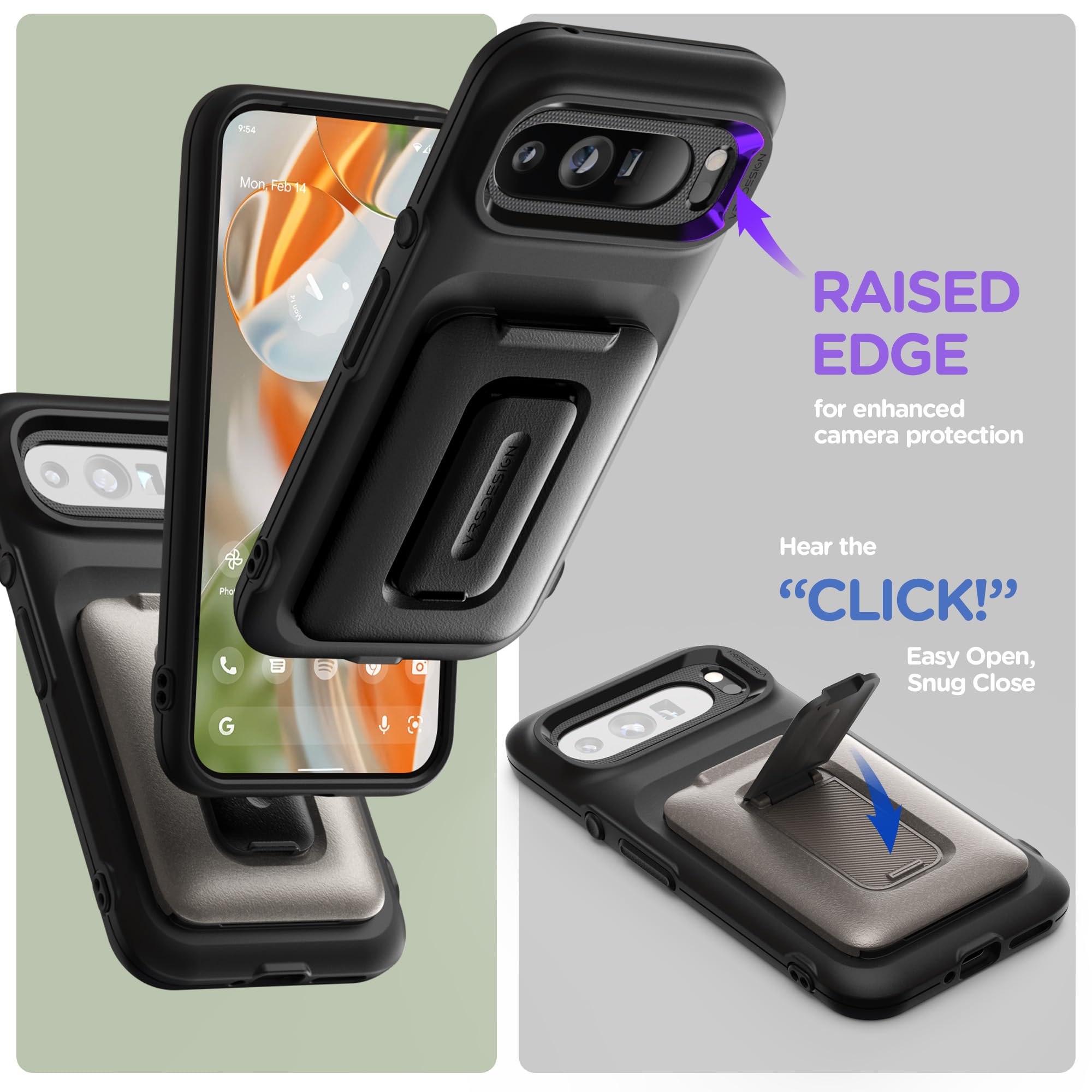 Foto 5 pulgar | Funda Vrs Design Orb Para Google Pixel 9 Pro Con Cartera [3 Tarjetas] - Venta Internacional.