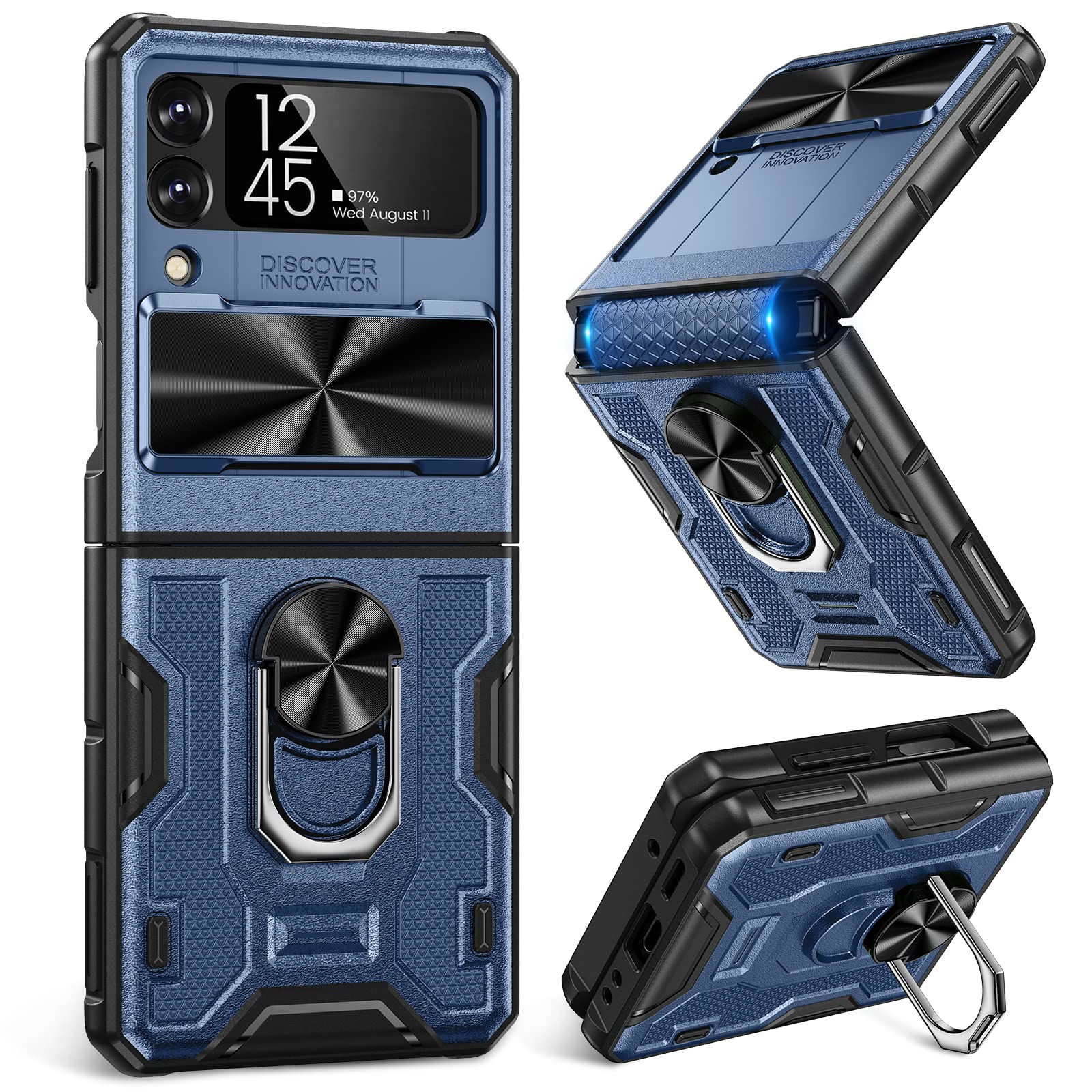 Foto 2 pulgar | Funda De Teléfono Caka Para Samsung Galaxy Z Flip 3 Con Soporte, Color Azul - Venta Internacional.
