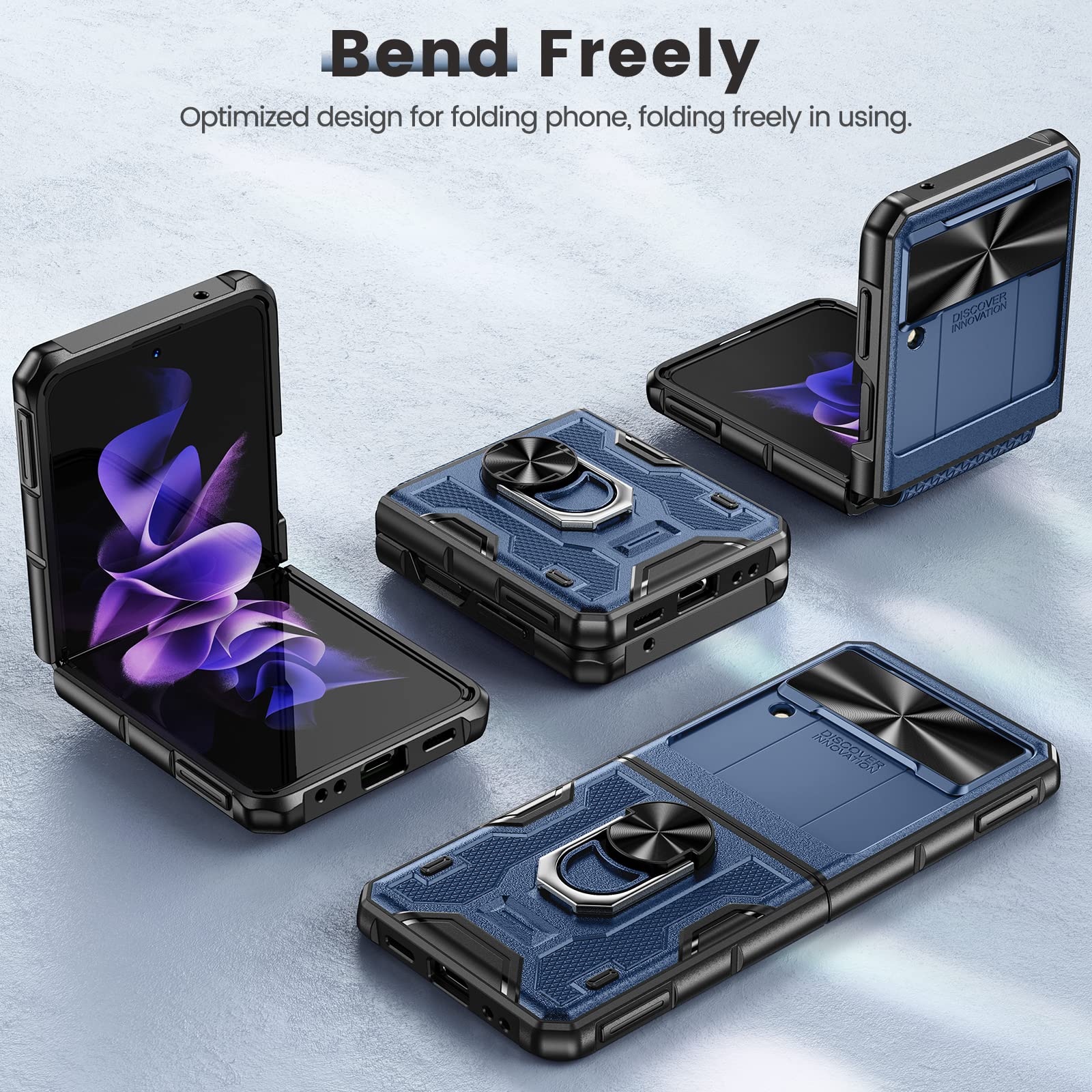 Foto 7 pulgar | Funda De Teléfono Caka Para Samsung Galaxy Z Flip 3 Con Soporte, Color Azul - Venta Internacional.