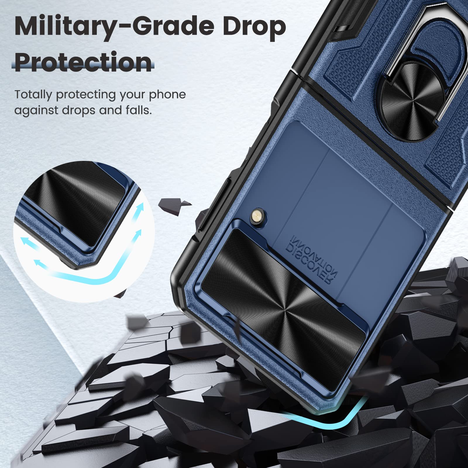 Foto 7 | Funda De Teléfono Caka Para Samsung Galaxy Z Flip 3 Con Soporte, Color Azul - Venta Internacional.