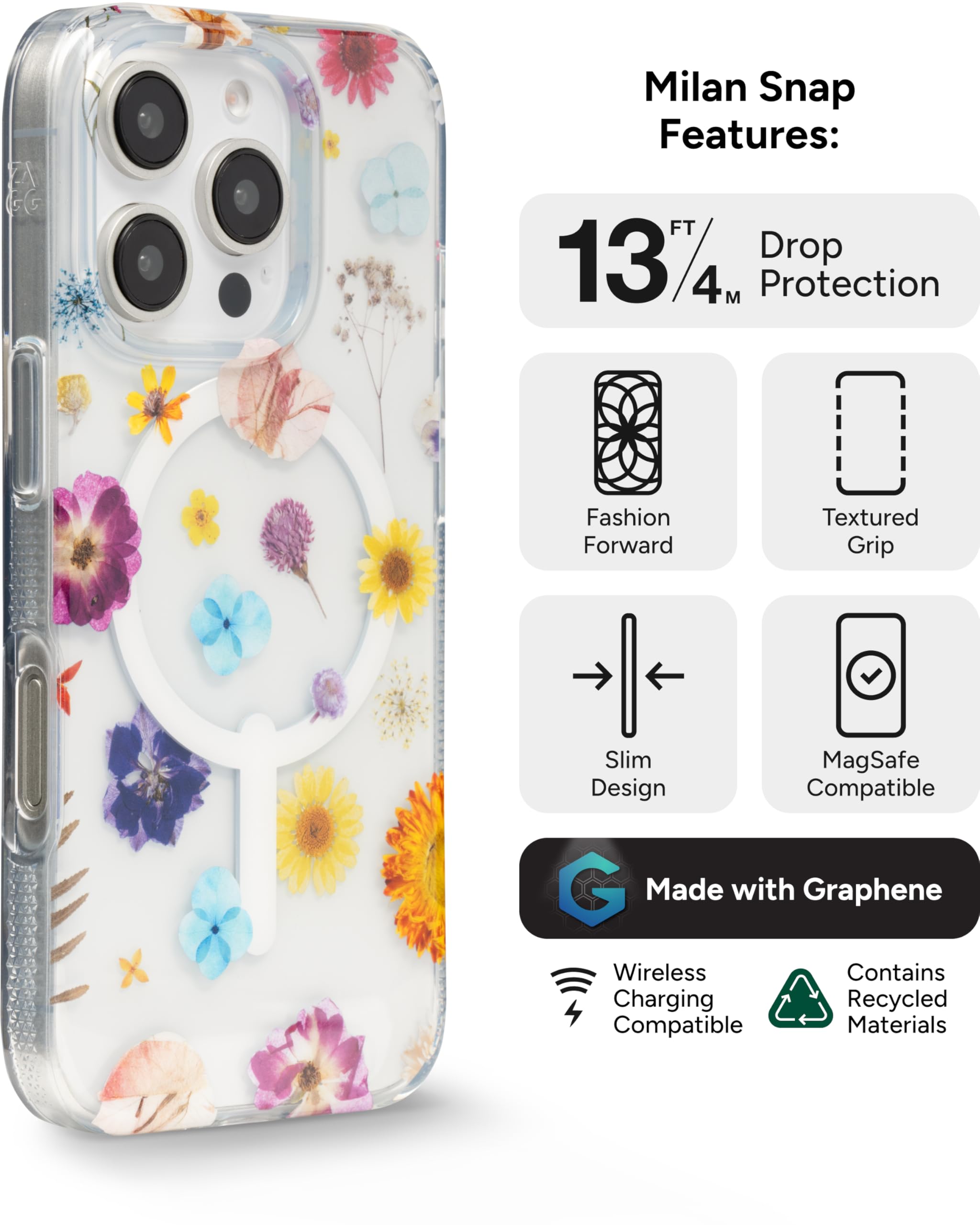 Foto 4 pulgar | Funda Para Teléfono Zagg Milan Snap Floral Iphone 16 Pro Graphene - Venta Internacional.