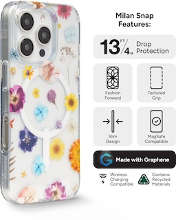 Foto 3 | Funda Para Teléfono Zagg Milan Snap Floral Iphone 16 Pro Graphene - Venta Internacional.