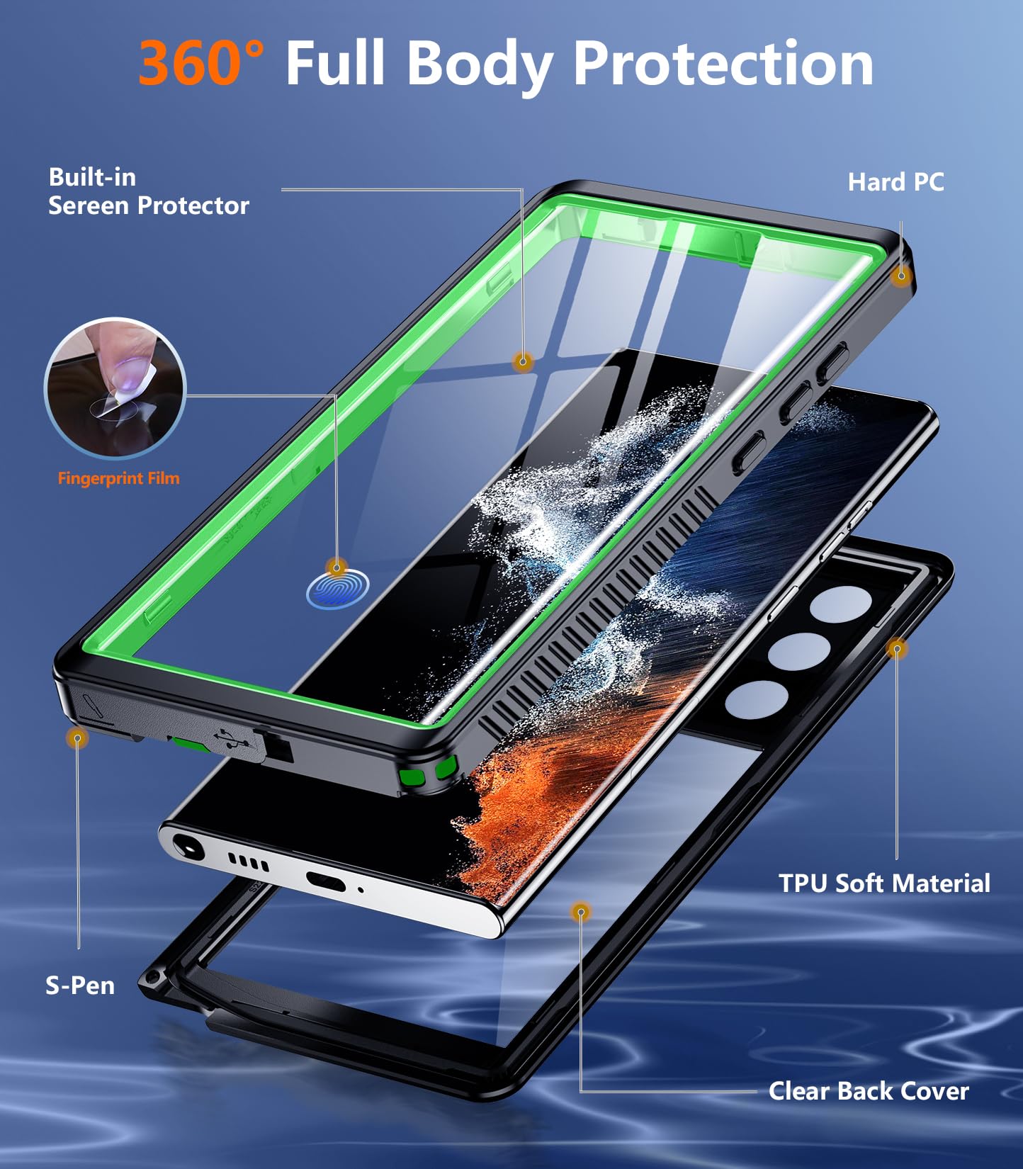 Foto 6 pulgar | Funda Impermeable Temdan Con Lente Y Pantalla Para Samsung S22 Ultra - Venta Internacional.