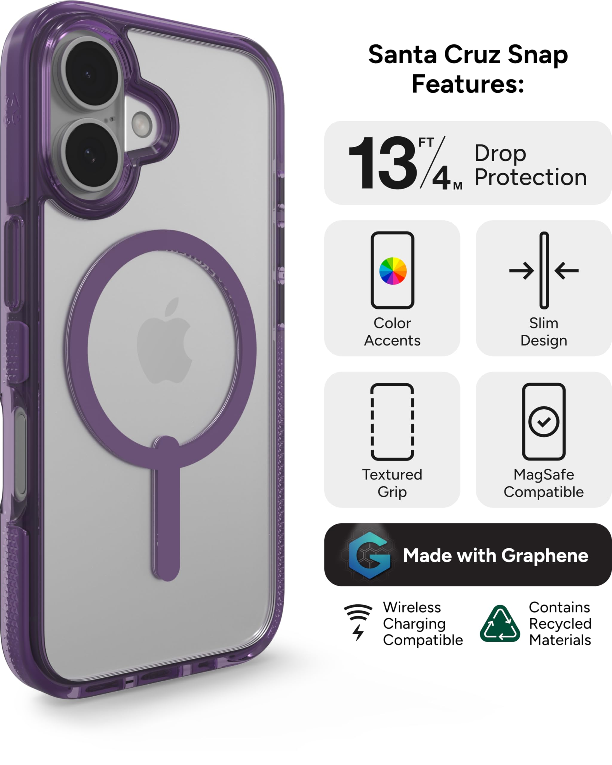 Foto 4 pulgar | Funda Snap Zagg Santa Cruz Para Iphone 16 Magsafe Hyacinth Púrpura - Venta Internacional.