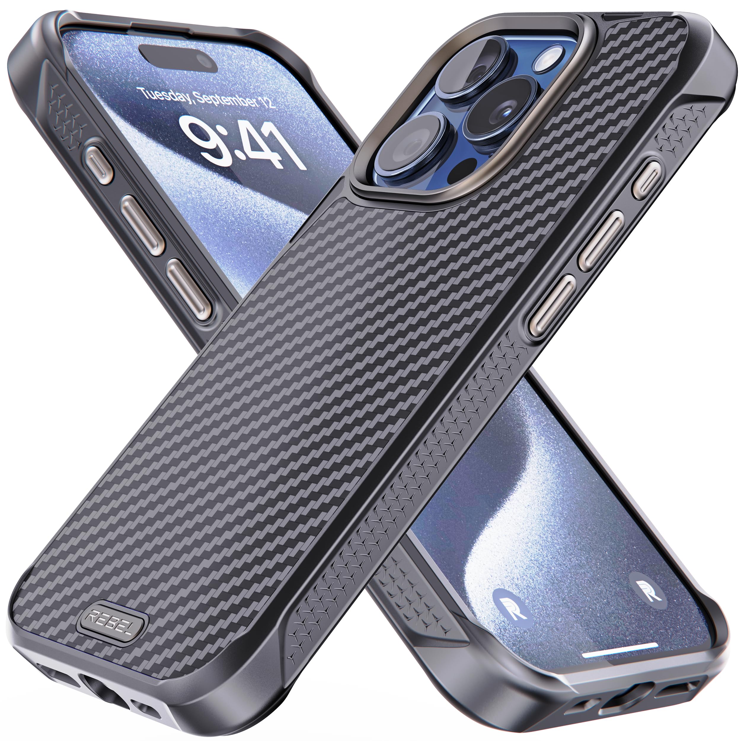 Foto 2 pulgar | Funda Rebel Para Iphone 15 Pro Gen 5 De Fibra De Aramida Negra De 6.1 Pulgadas - Venta Internacional.