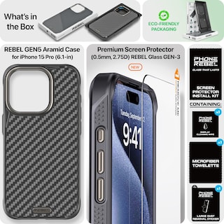 Foto 6 | Funda Rebel Para Iphone 15 Pro Gen 5 De Fibra De Aramida Negra De 6.1 Pulgadas - Venta Internacional.